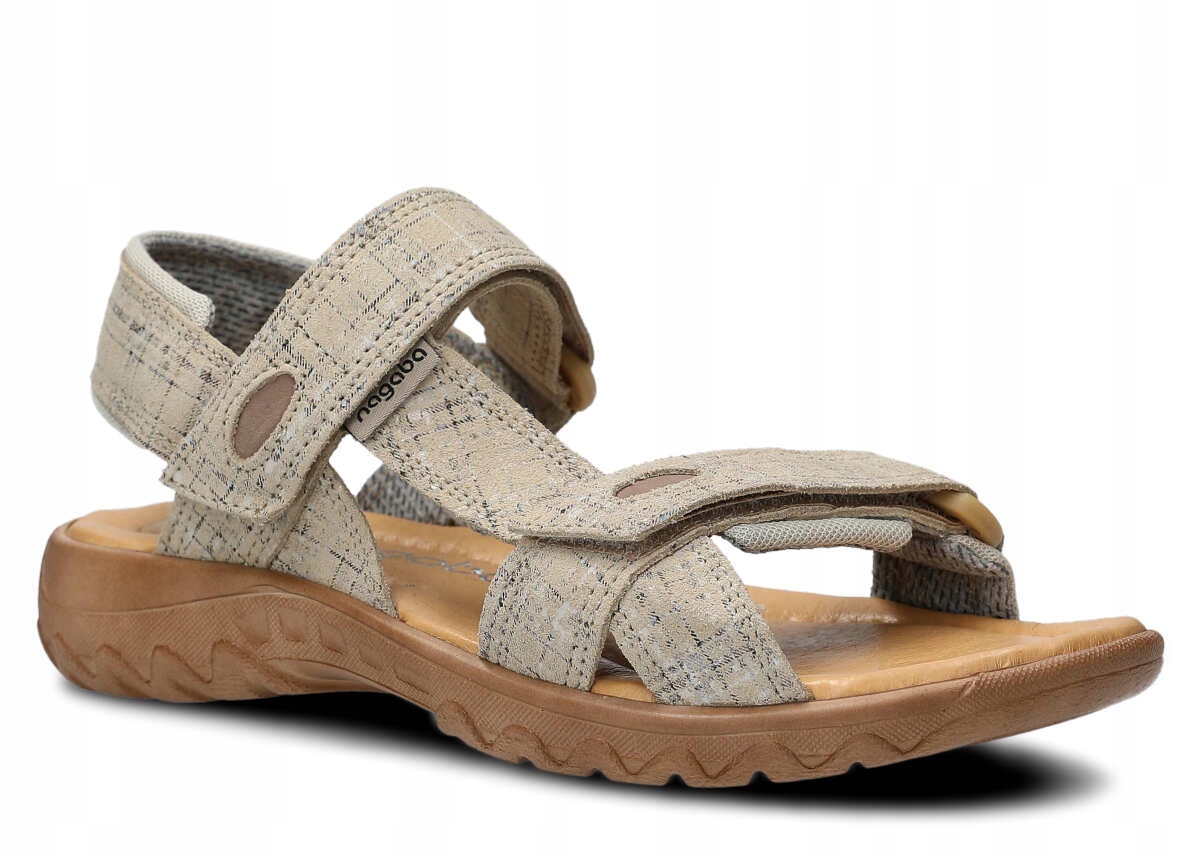 Dámské sandály Nagaba 168 béžové, velurová kůže s kostkovaným vzorem Velikost 39