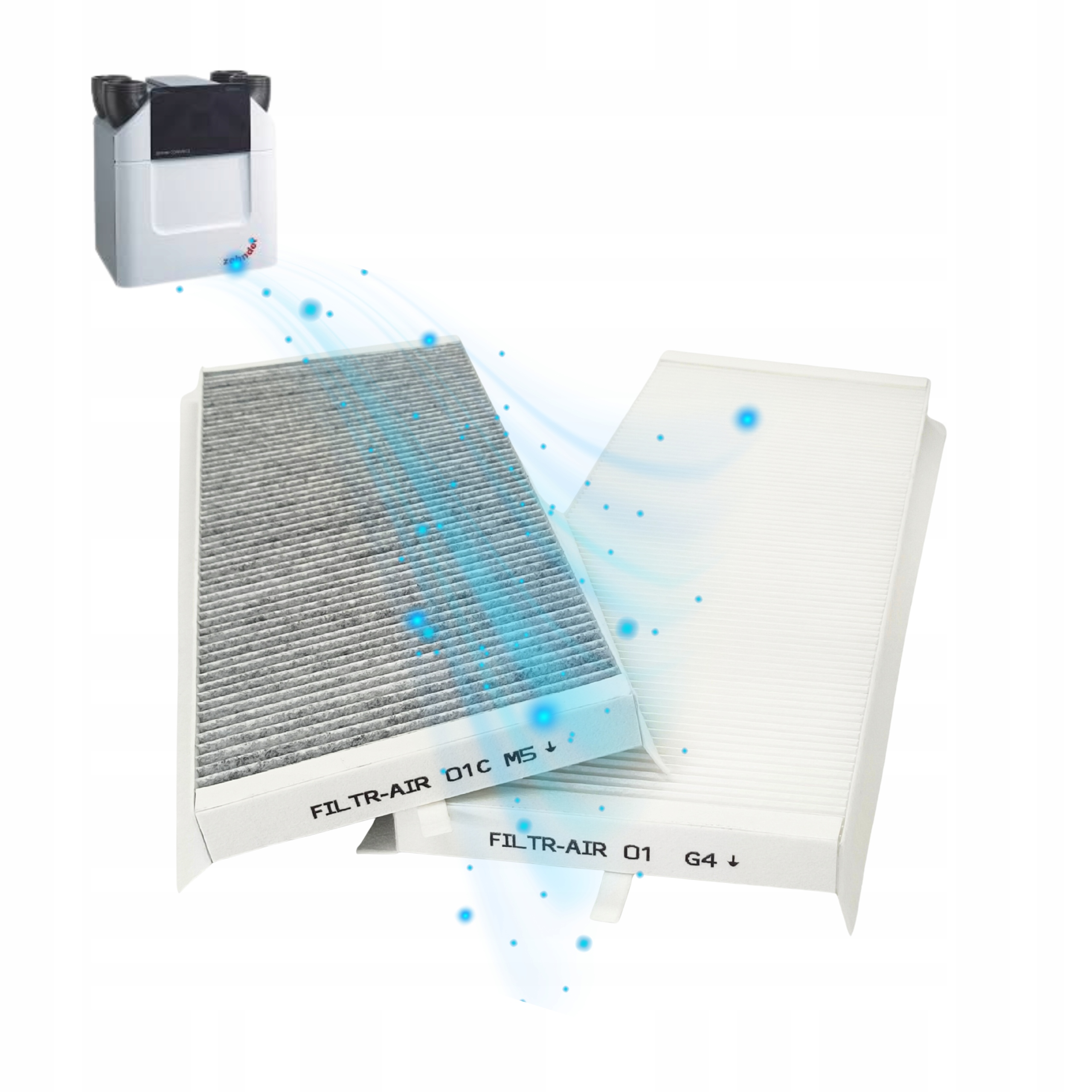 Filtry Zehnder Comfoair Q 350 450 600 G4 M5 uhlíkové Aeris Next Komplet