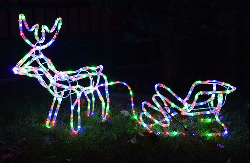 ZAPRZĘG RENIFER JELONEK Z SANIAMI ŚWIECĄCY LED 3D Zasilanie sieciowe