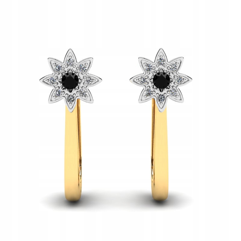 

Kolczyki Złote Błyszczące Gwiazdki Czarne Cyrkonie