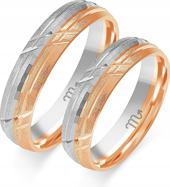 Prsteny z růžového zlata pro svatba 585, 35 36 37, moderní model gravírování