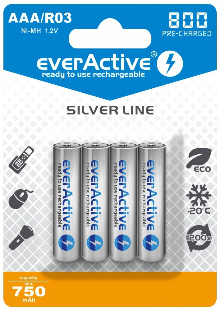 

4x Akumulator AAA/R3 800mah everActive Silver Line