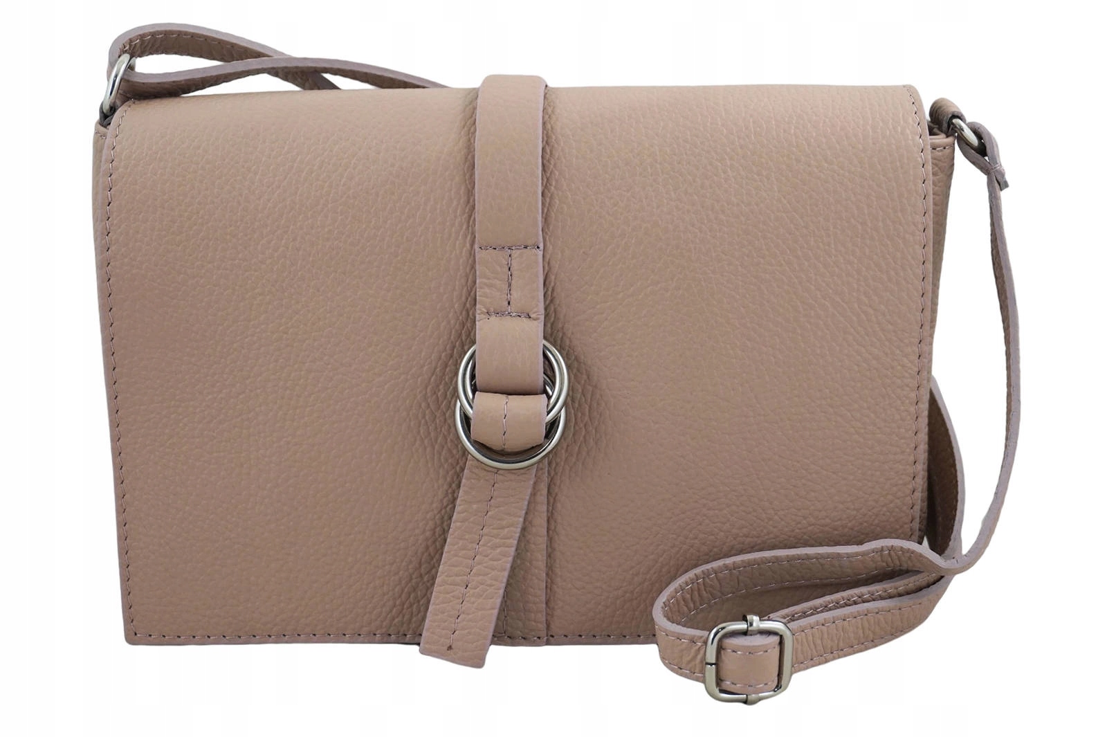 Obdélníková dámská kožená kabelka s ozdobnou klopou růžová pudrová