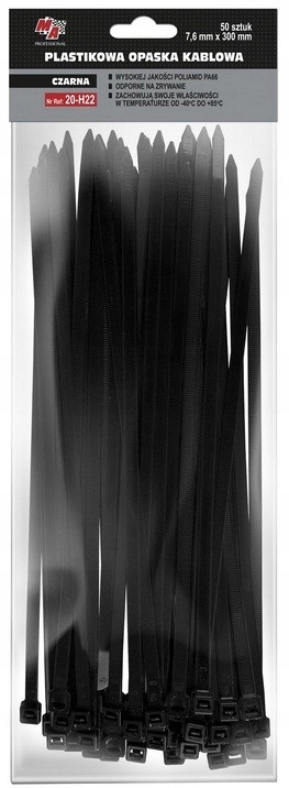 

Opaska Zaciskowa Czarna 7,6MM x 300 50szt. trytka