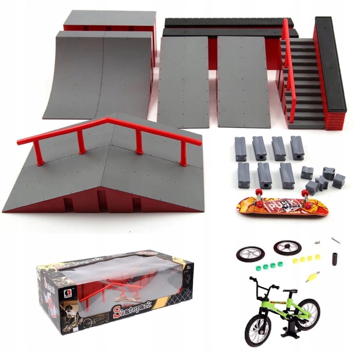 Zestaw skateparku z fingerboardem i BMX RegMag FB-09-B – Wymiary i materiały