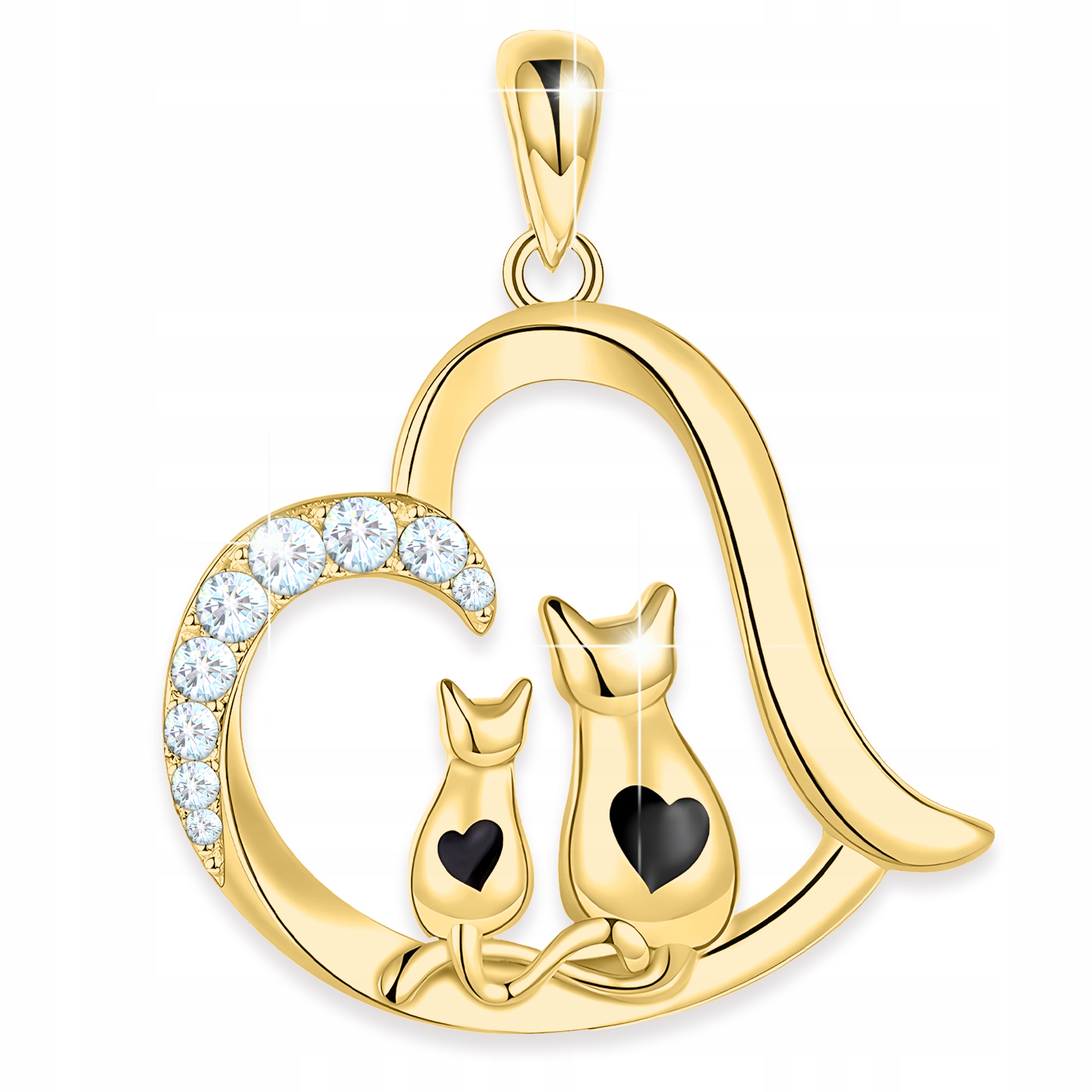 Zlatý přívěsek 925 Srdce s kočkami Srdíčko s zirkony Kočky Kočka