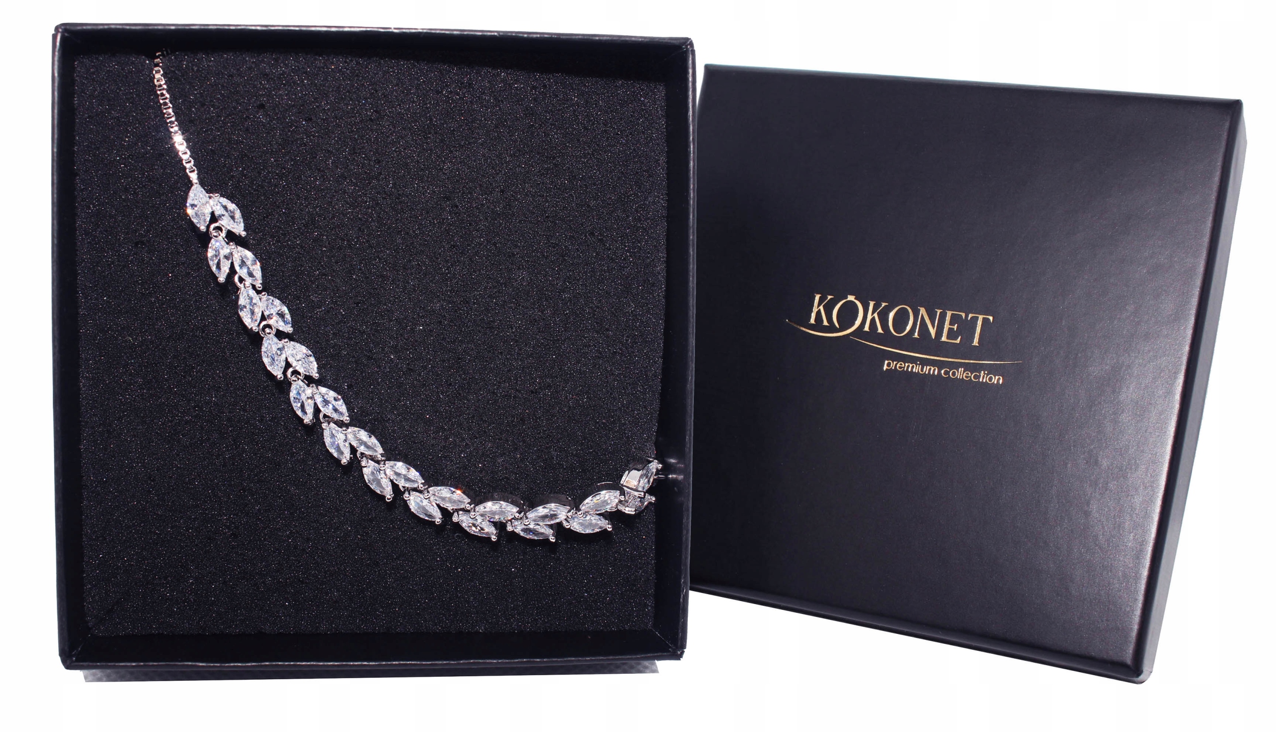 Bransoletka ślubna SREBRNA listki cyrkonie