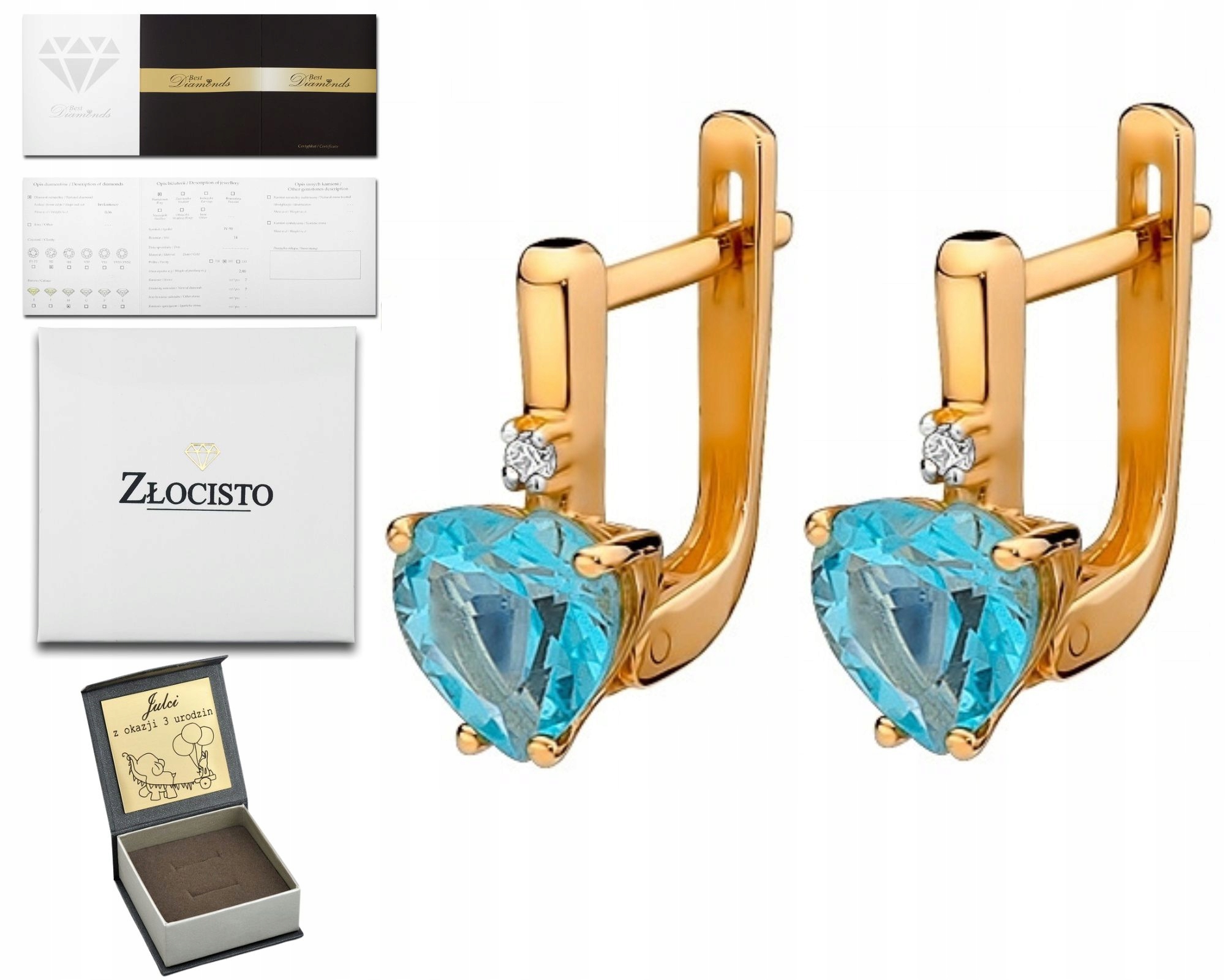 Náušnice Z Růžového Zlata S Topazem A Diamanty