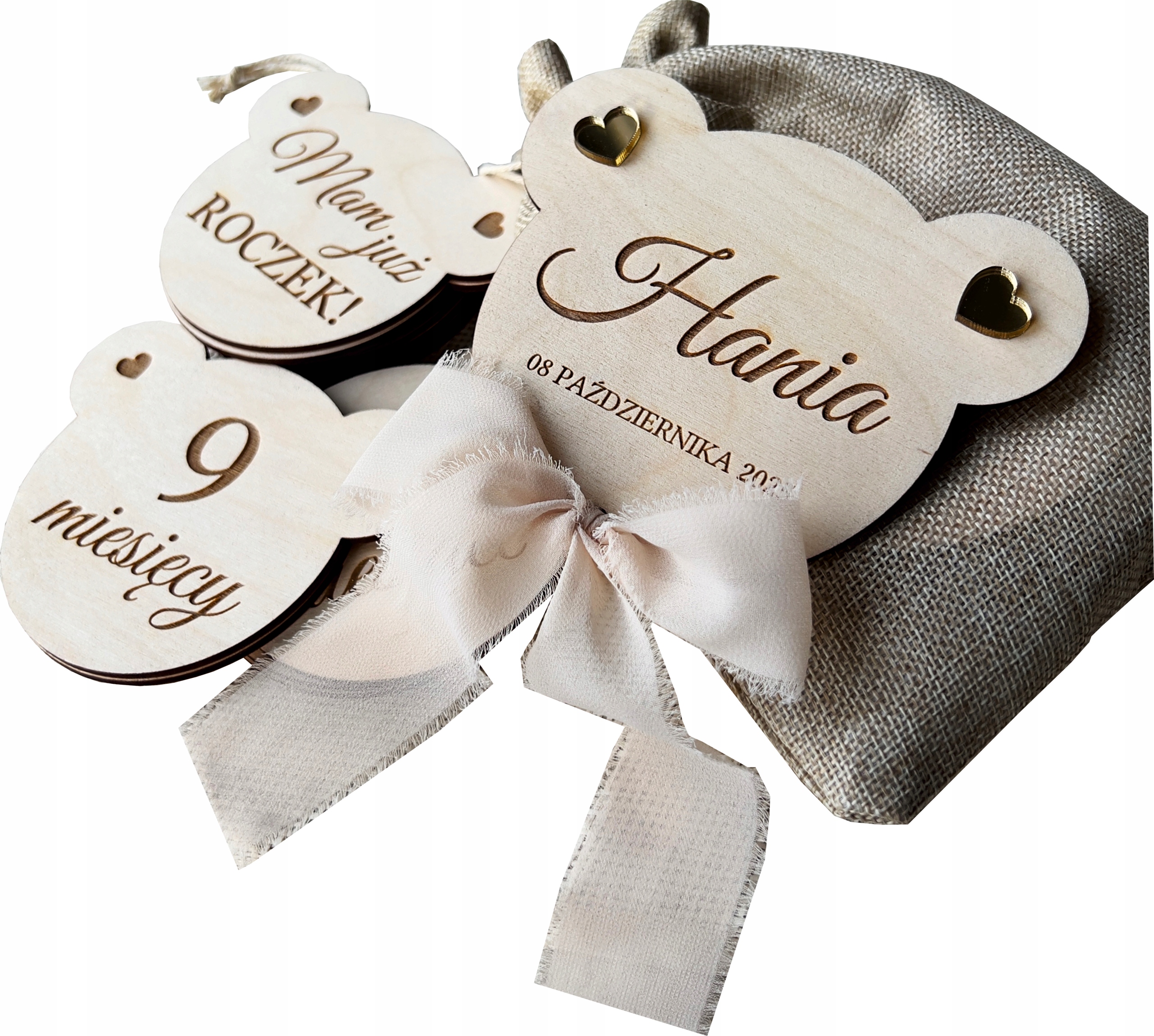 DREWNIANE TABLICZKI DO ZDJĘĆ Z MIESIĄCAMI PREZENT PIERWSZY ROK ŻYCIA BEŻ