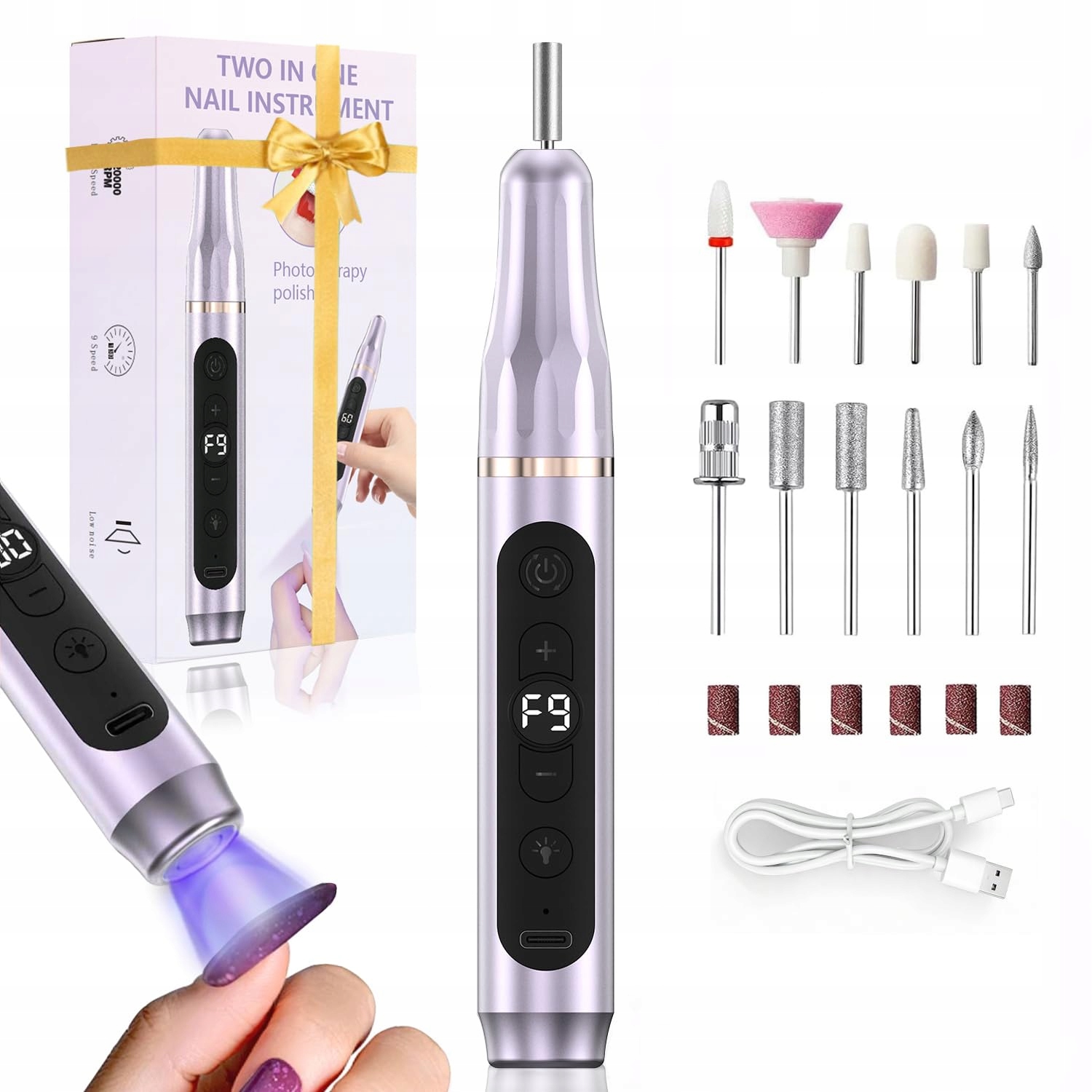 Xunmotoryao Bezdrátová sada na manikúru a pedikúru 12v1 Usb Fialová