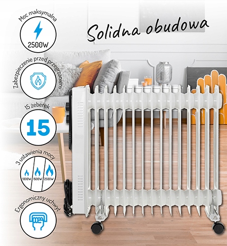 Grzejnik Olejowy Adler AD 7819 2500W 15 Żeberek Regulacja Temperatury