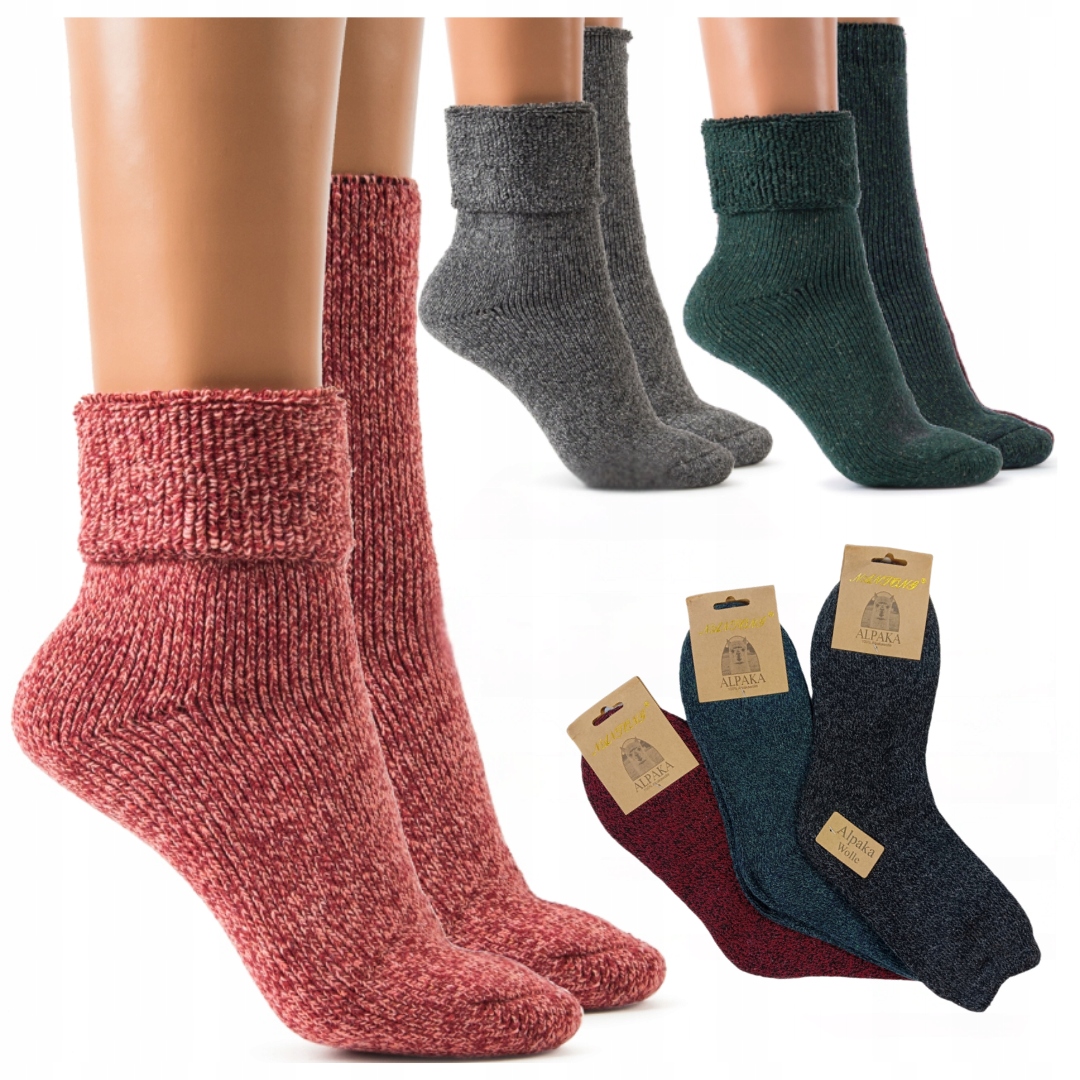 3x Ponožky Zimní vlněné Alpaka Teplé Ponožky Na Zimu 35-38