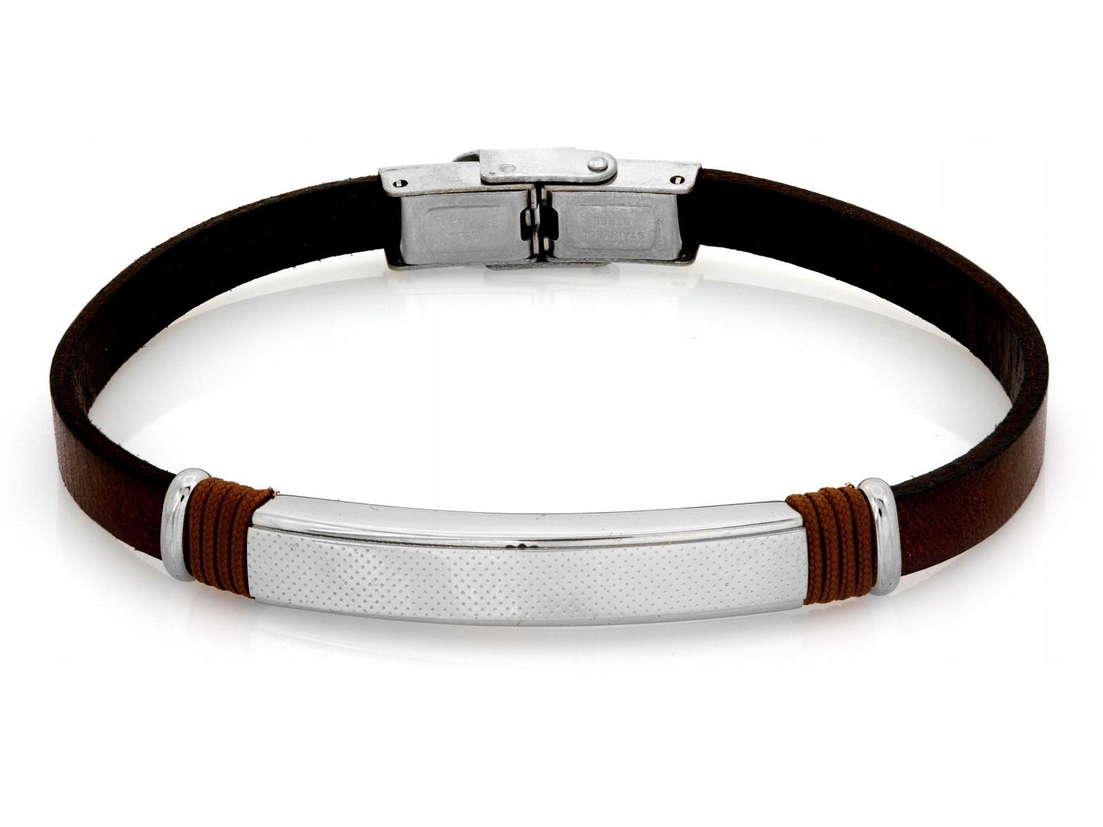 Pánský ocelový náramek, hnědý kožený pásek r20 na Valentýna