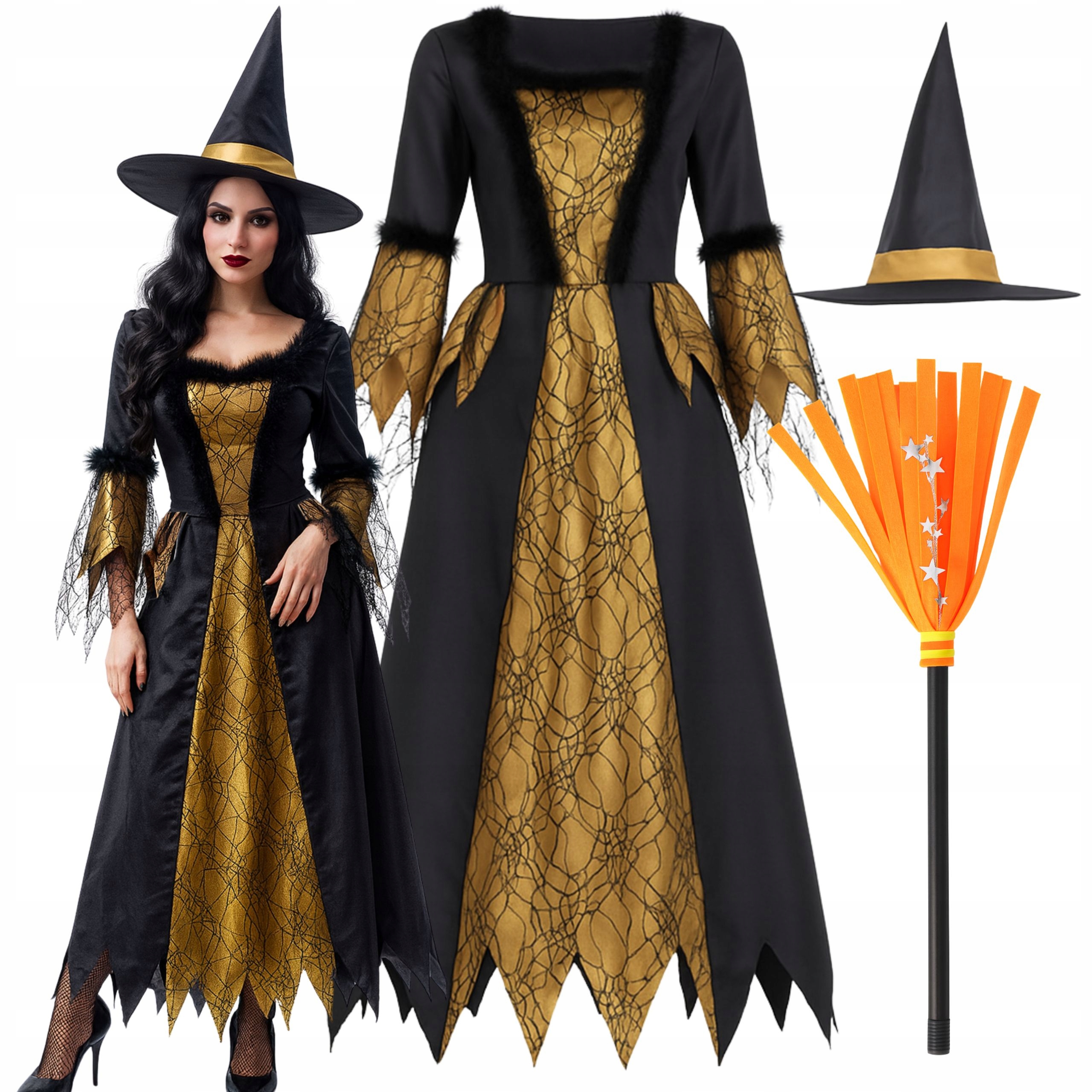 Kostým Převlek Čarodějnice Halloween Metla Klobouk Xs S 158 170