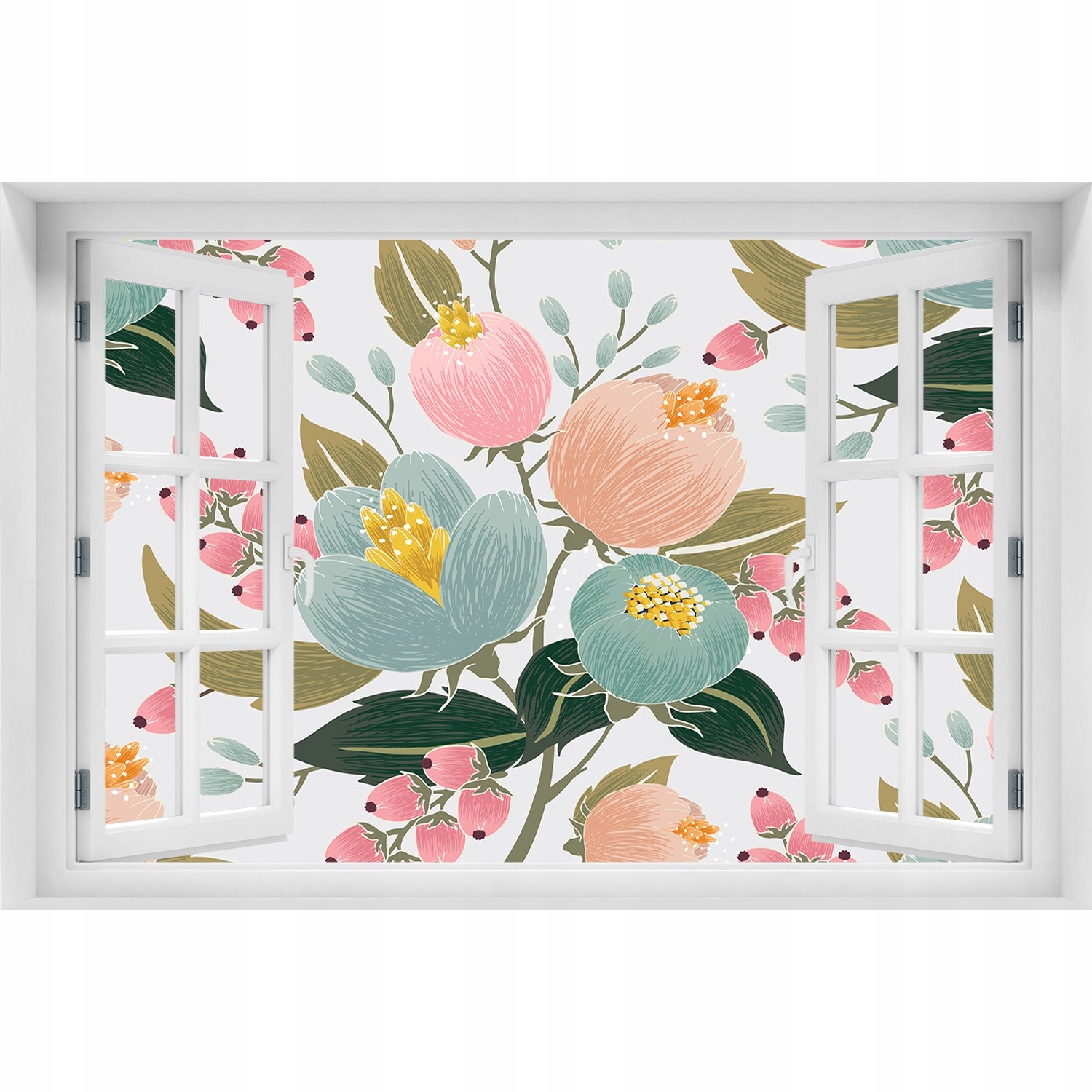 

3D Okno Naklejka Samoprzylepna Kwiecisty wzór