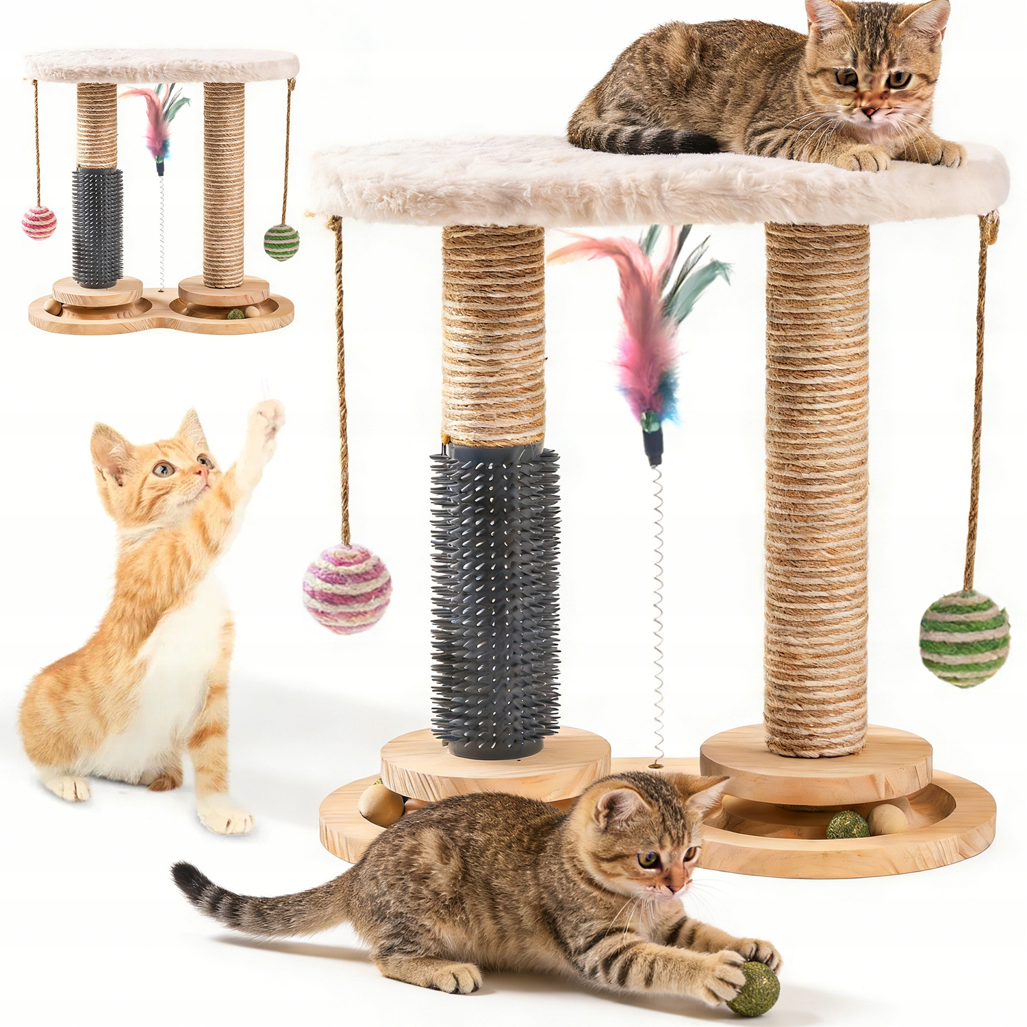 Hračka Pro Koťata Dřevěná Kuličková Dráha Platforma 2 Škrabadla Kuličky