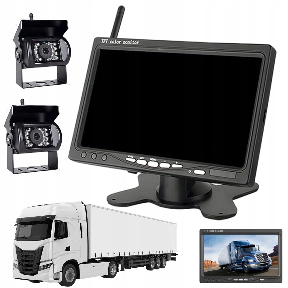 Monitor Pro Led Couvací Kameru 7" 12V 36V Široký Úhel Pomocné Linie 150°