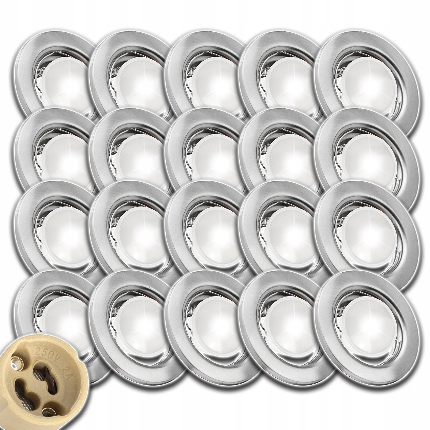 20x Stropní Svítidlo Očko Halogen S Žárovkou 1,5W Neutrální Hotový Set