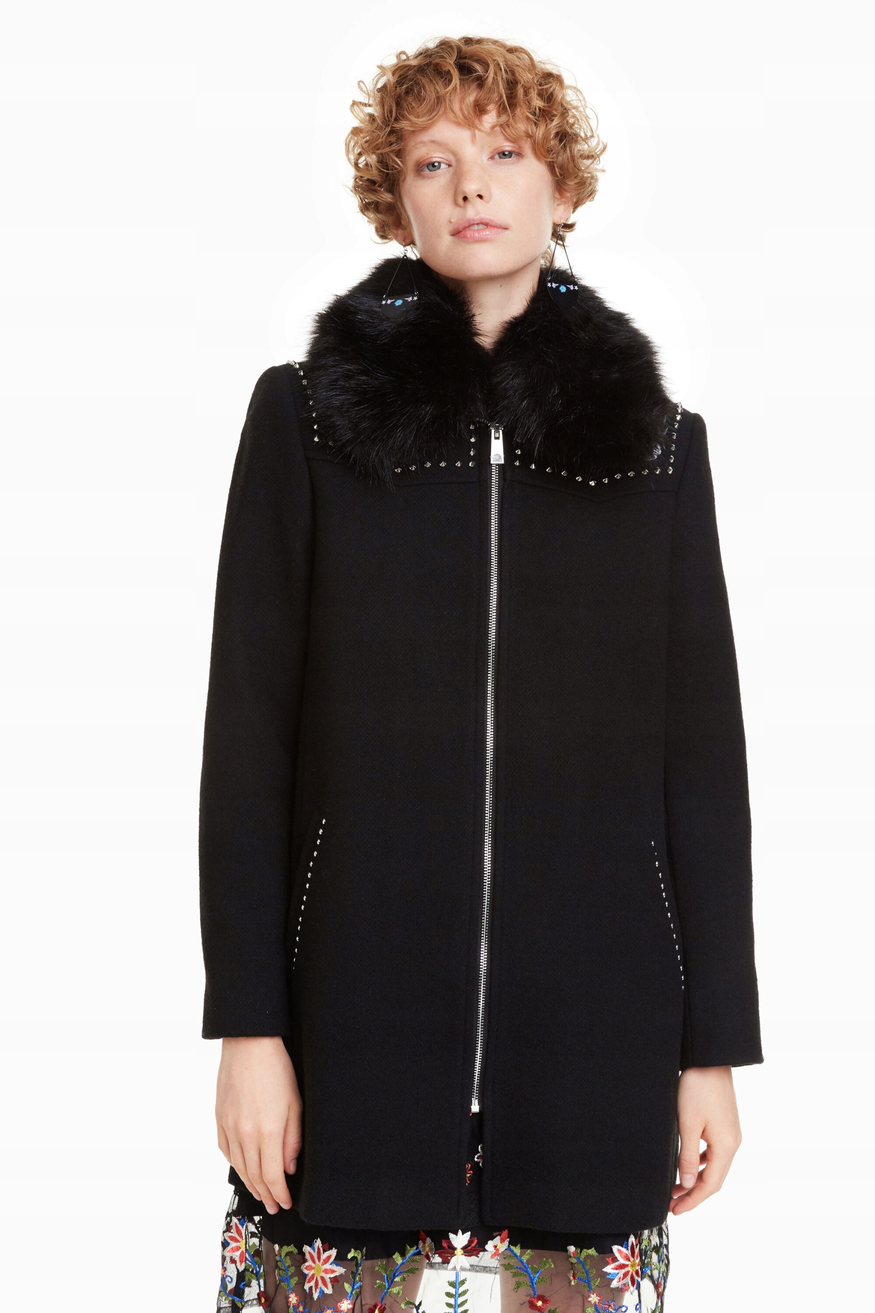 Kabát S Odnímatelným Límcem Černý Desigual 40