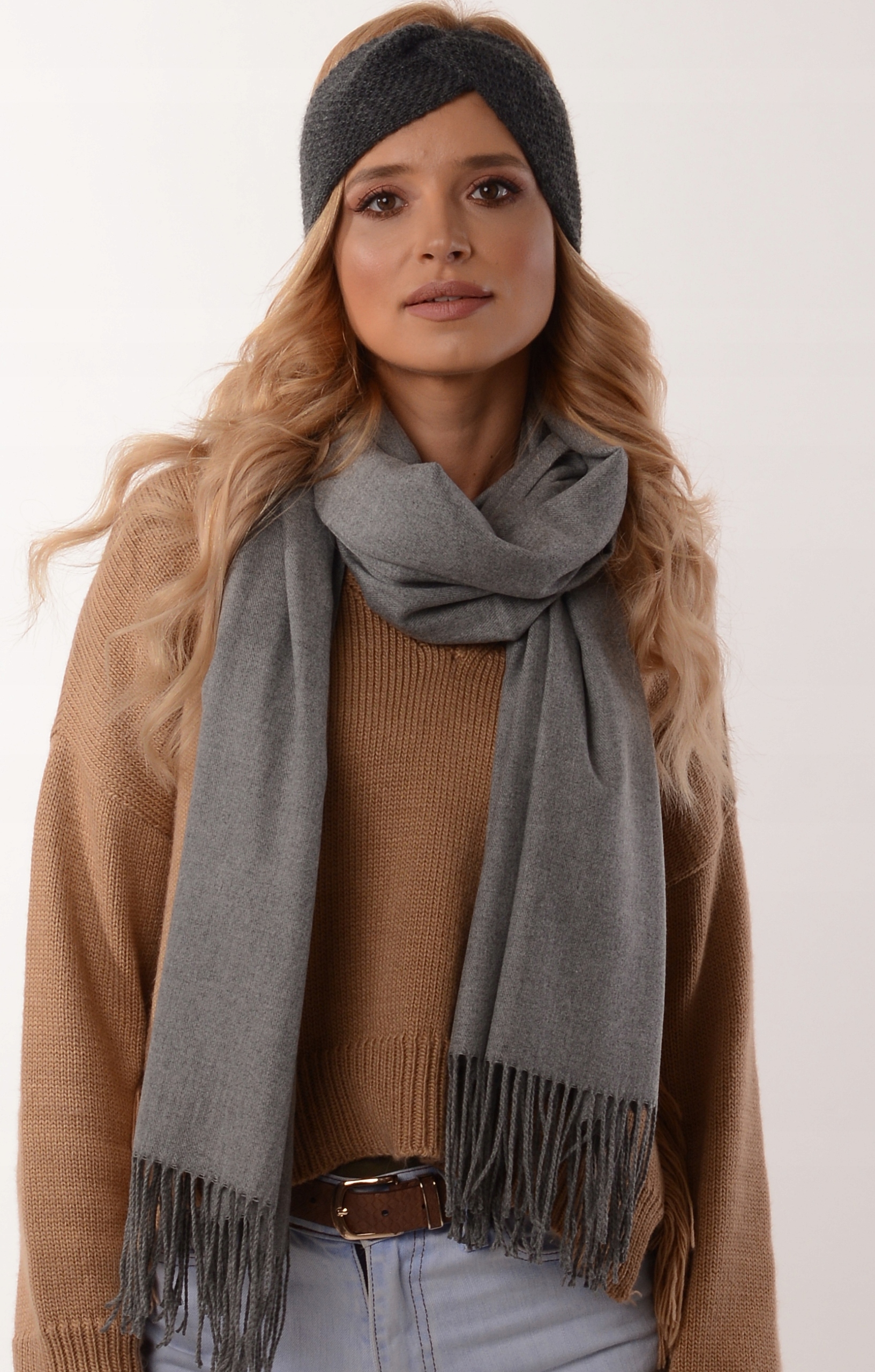 Grafitowa OPASKA DAMSKA NA GŁOWĘ USZY WĘZEŁ O3 Model o3