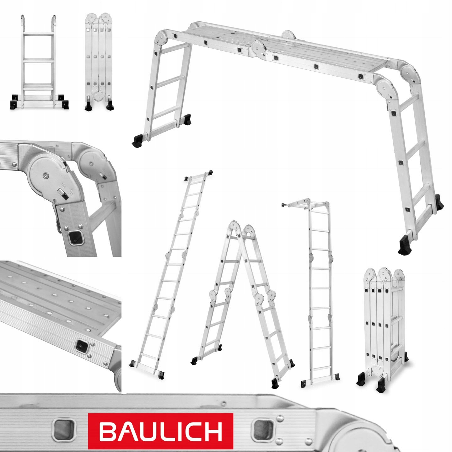 Skládací hliníkový Žebřík , multifunkční, kloubový, 4x3 plošina Baulich