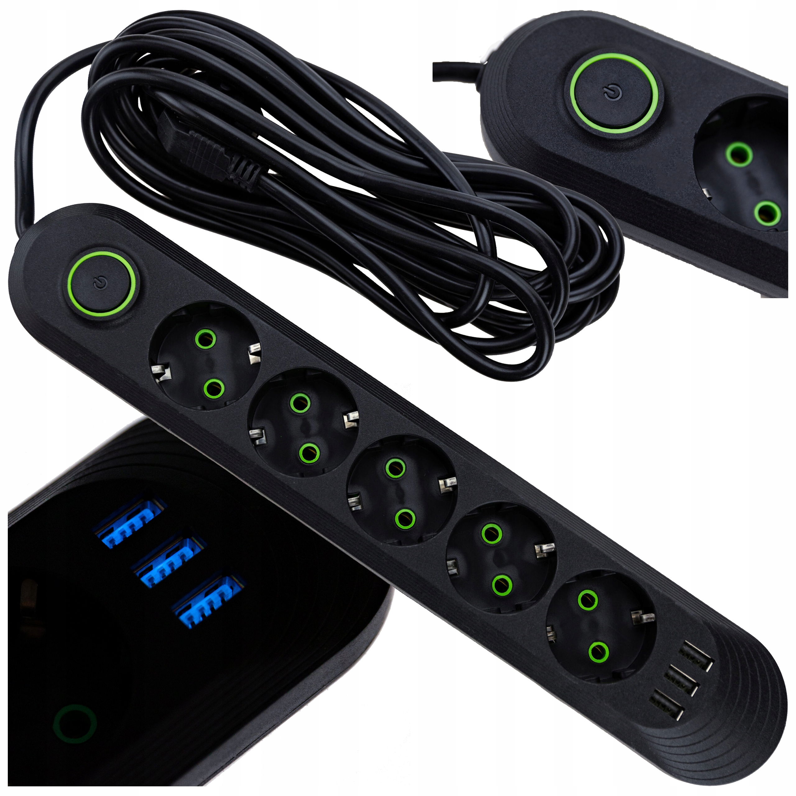 LISTWA ZASILAJĄCA WŁĄCZNIK PRZEDŁUŻACZ ANTYPRZEPIĘCIOWY 4,5M 3 USB 5 GNIAZD