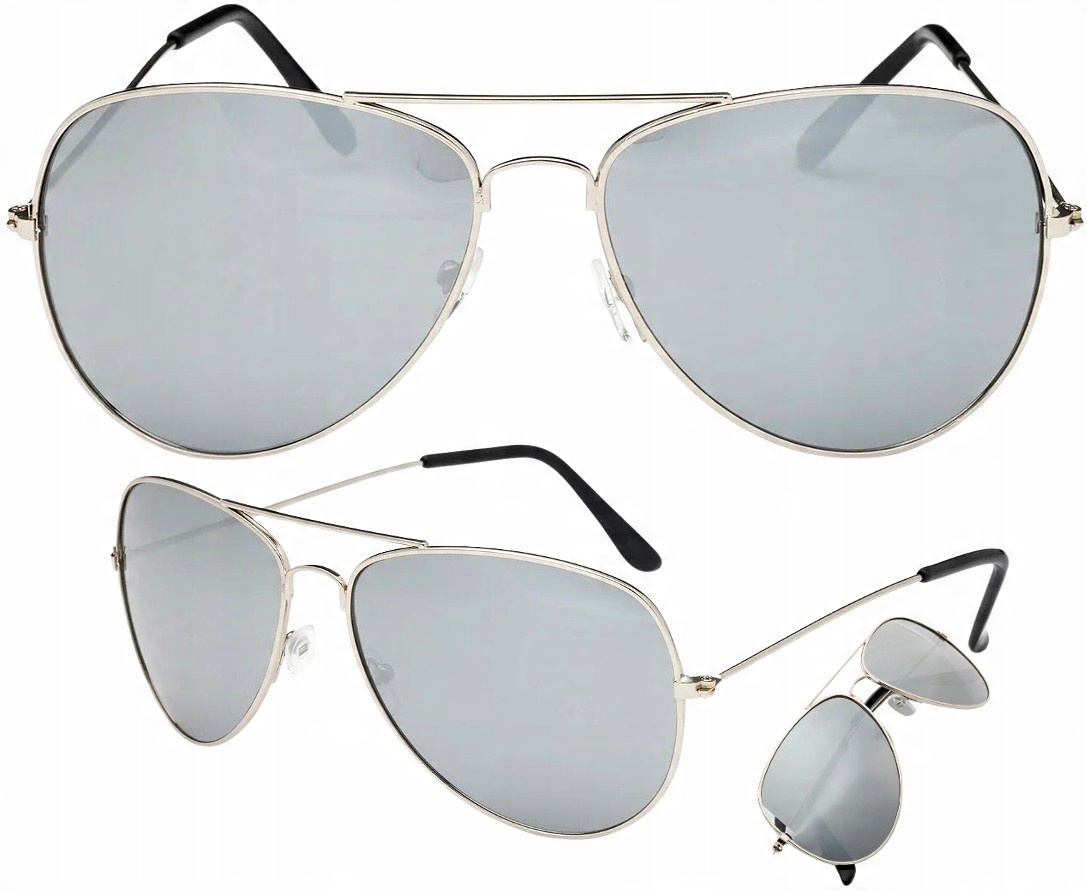 

Męskie Aviator Srebrne Okulary Pilotki metalowe