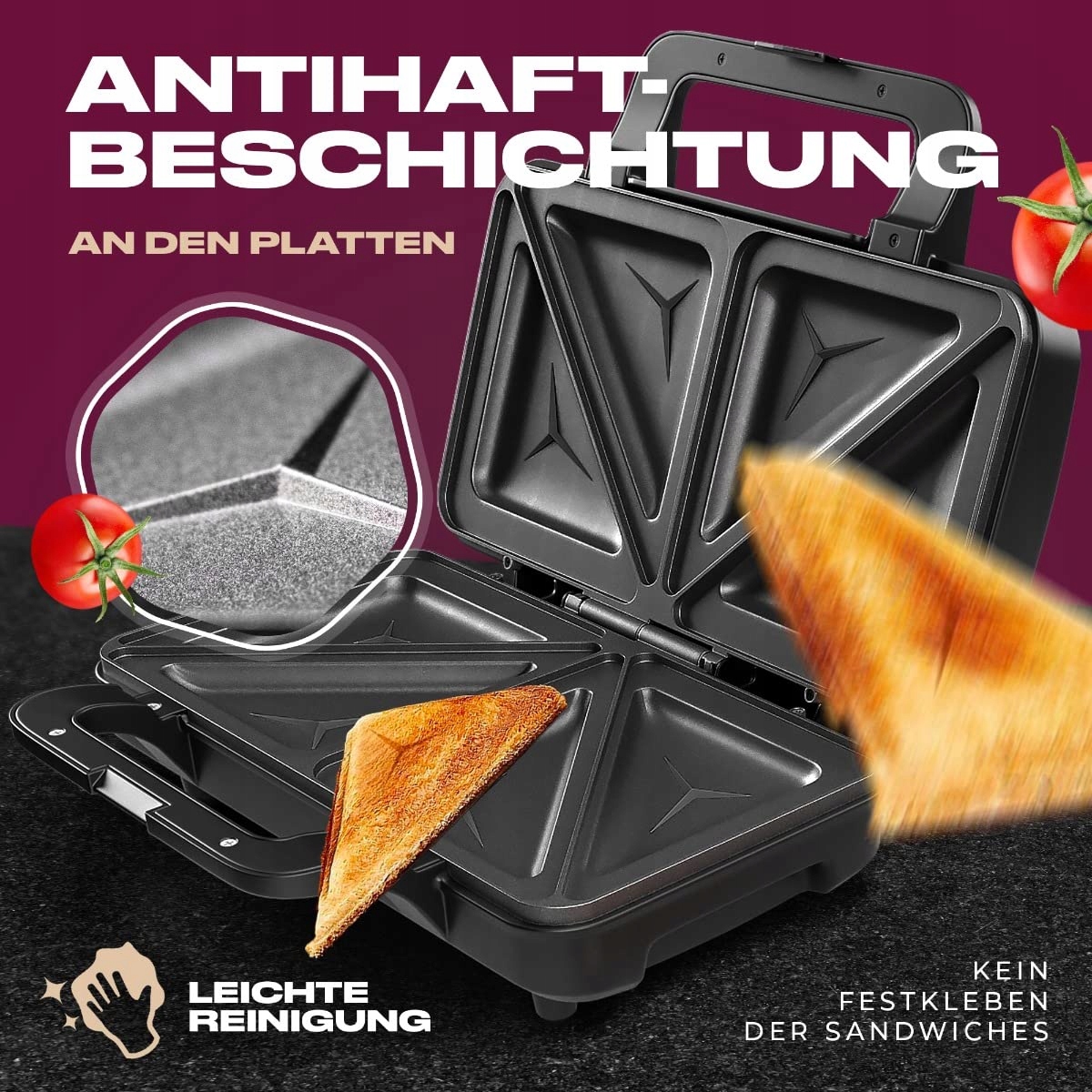 PROFICOOK Opiekacz Do Kanapek XXL Antyadhezyjne Płyty 900W — miniatura 5