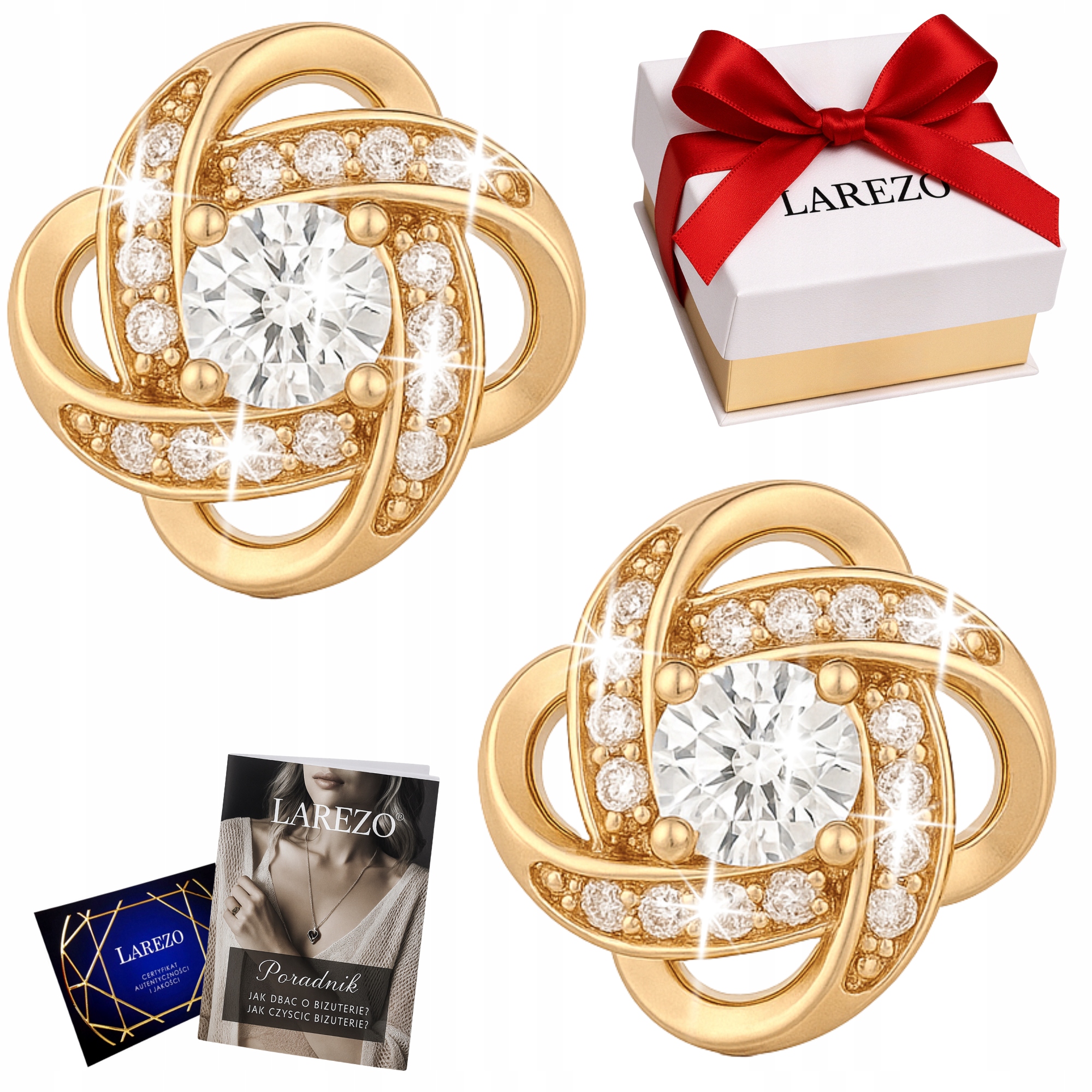 Zlaté Náušnice Bílé Křišťálové Zirkony Hvězdičky s zirkony Stříbro 925