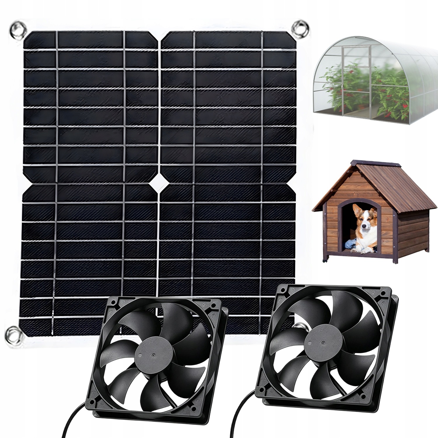 Solar Wentylator 12W Z Panelem 28X28CM Do Szklarni I Budy Dla Psów