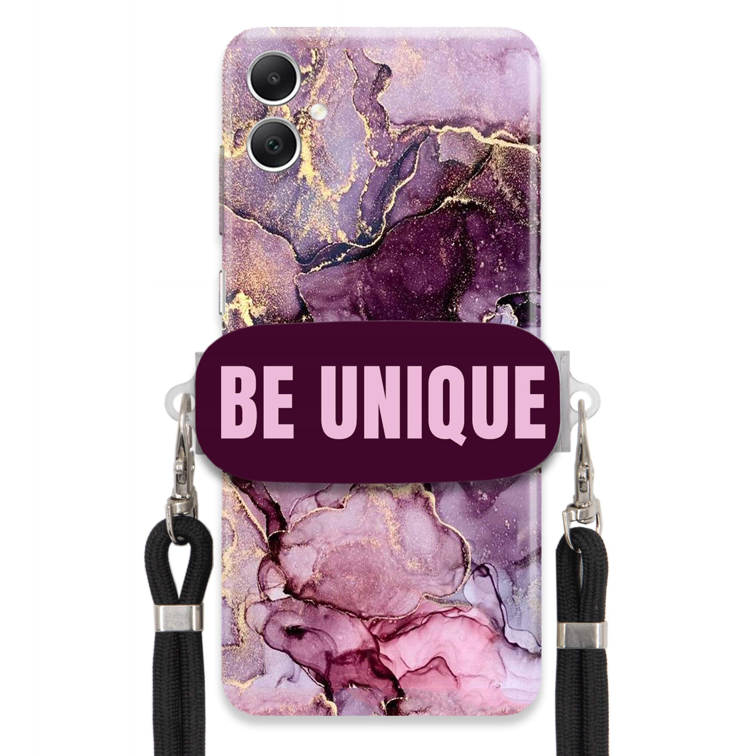 Prémiové puzdro pre Samsung A05 Case držiak na šnúrku Čierny fialový mramor