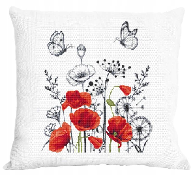 Vyšívací sada Křížková výšivka Polštář s purpurovými máky