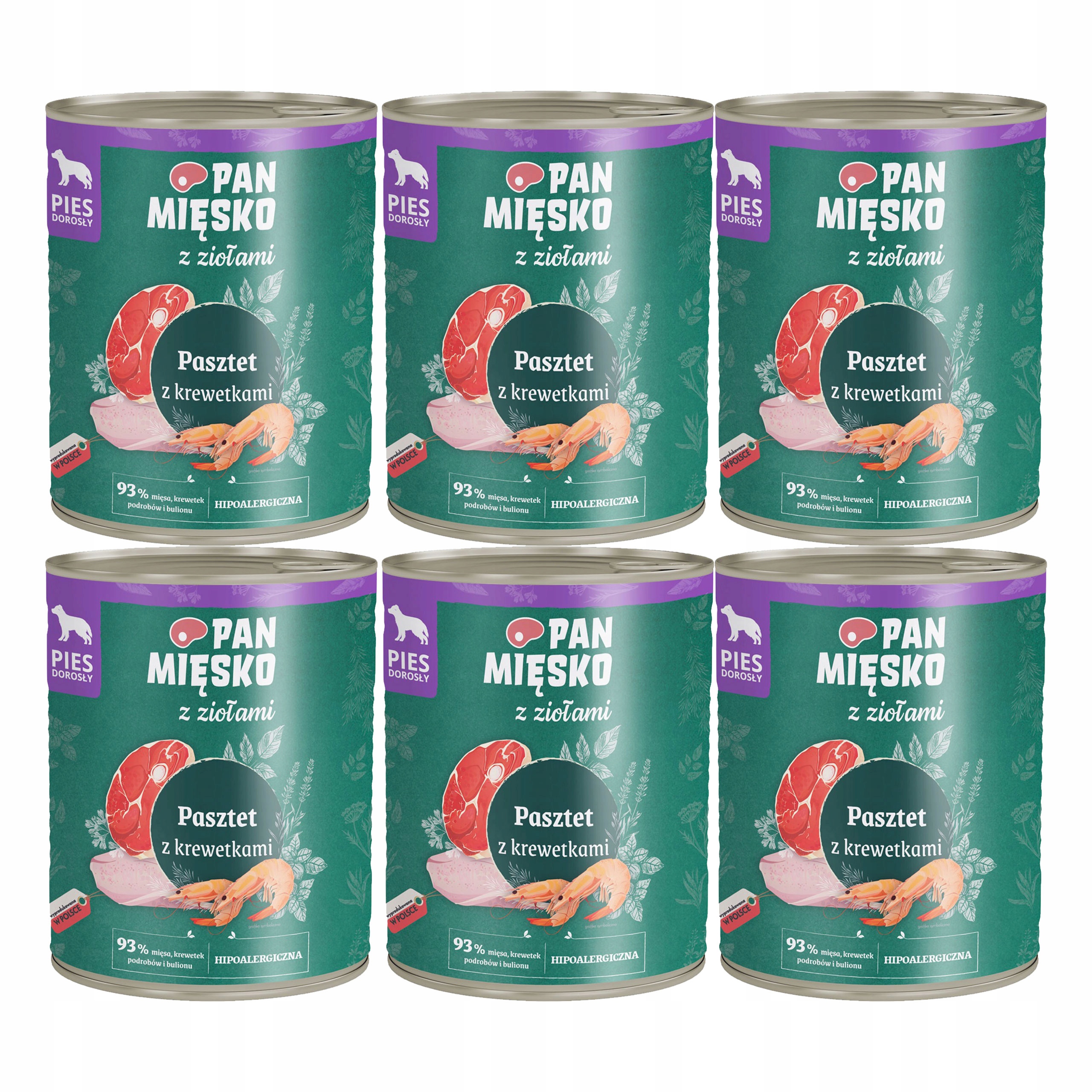 Levně Pan Mięsko s bylinkami krmivo pro psy Paštika Krevety 6 x 800 g