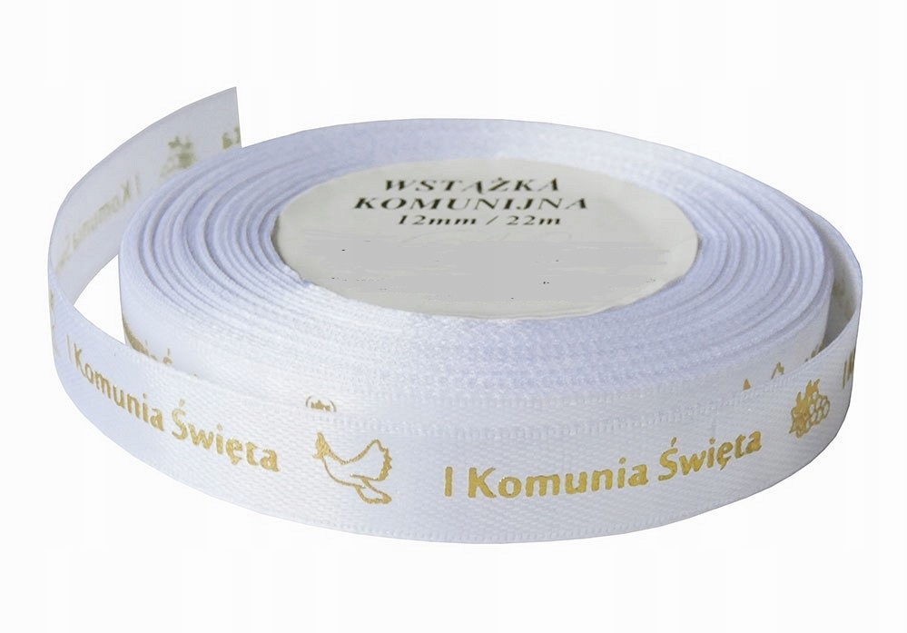 

Wstążka komunijna Złoty nadruk 22m W12