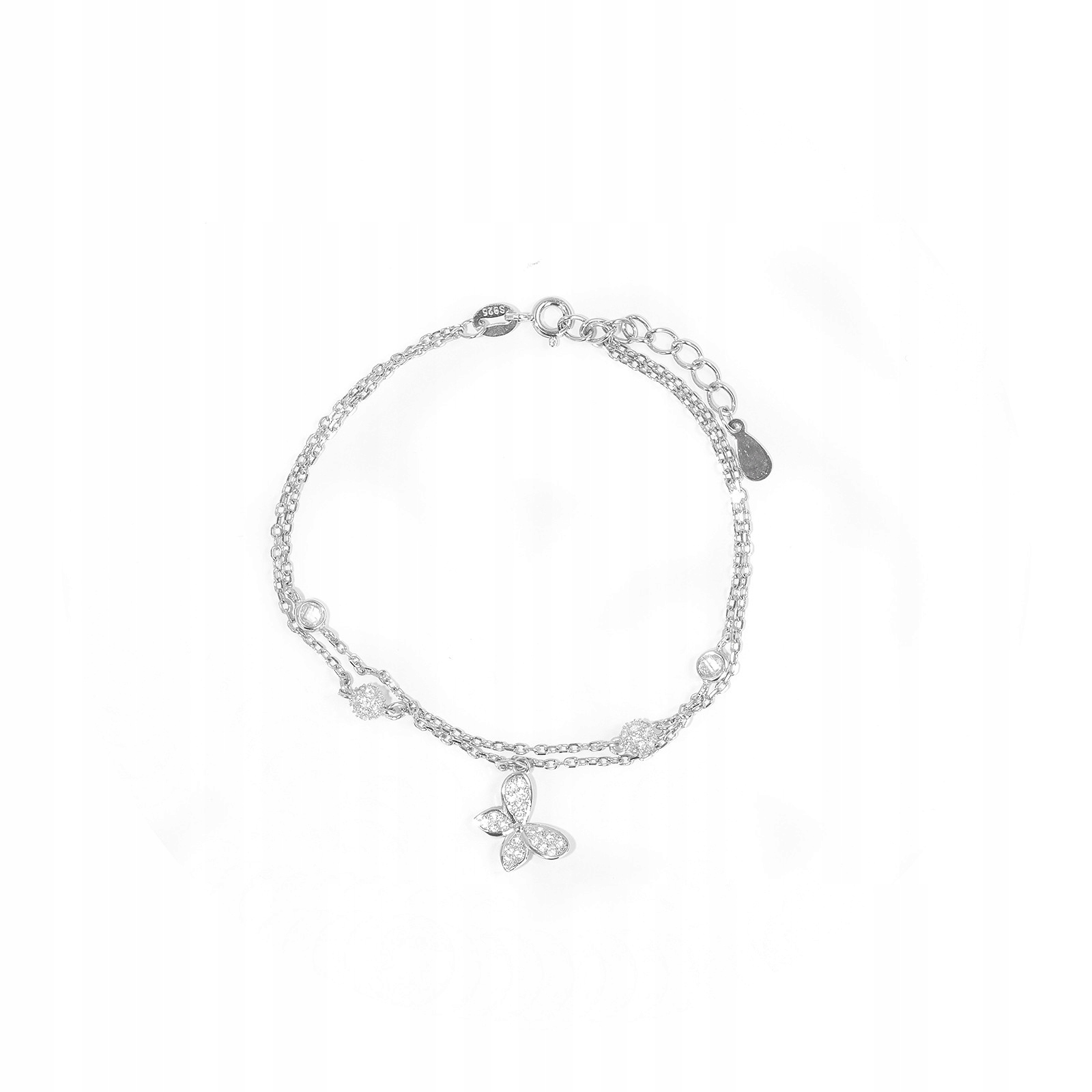 Stříbrný dvojitý náramek 925 Lesklý motýl