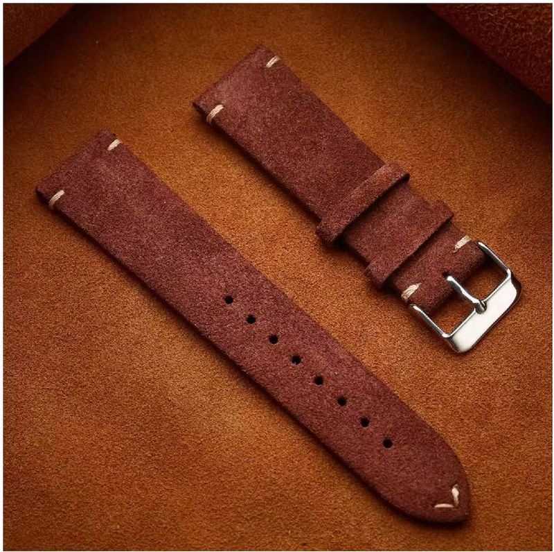 Pasek do damskiego męskiego zegarka 22 mm naturalna skóra nubukowy brązowy