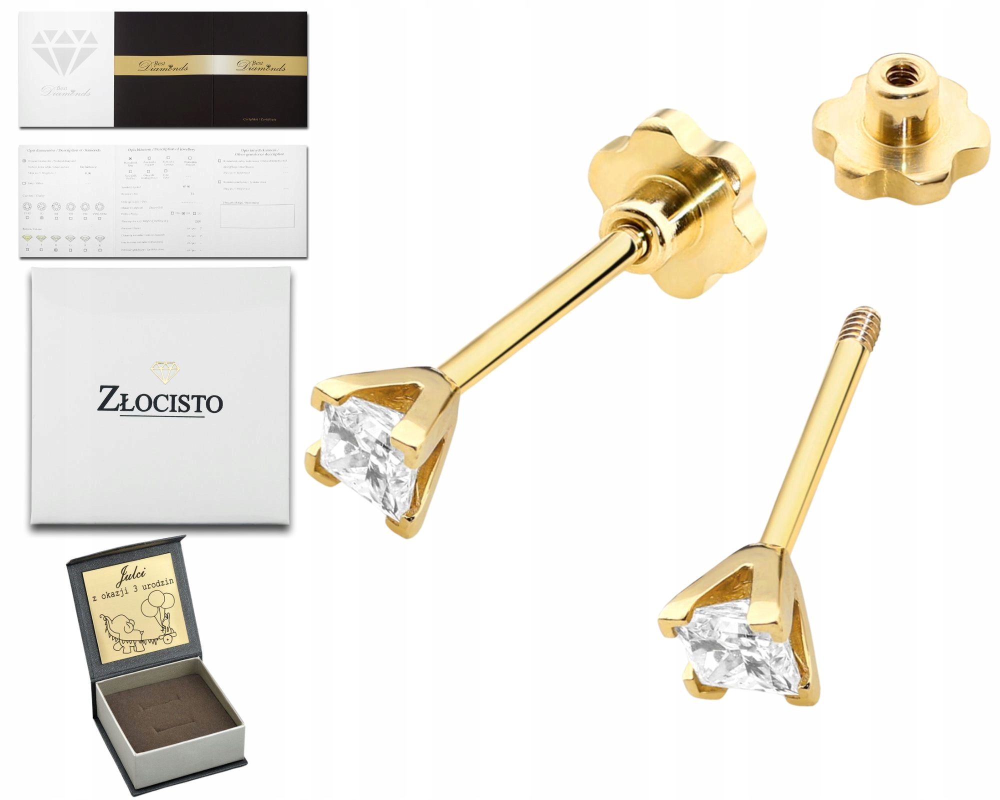 Zlaté Náušnice S Briliantem Na Šroubovací Tyči Zlato 585 Dárek Gravírování
