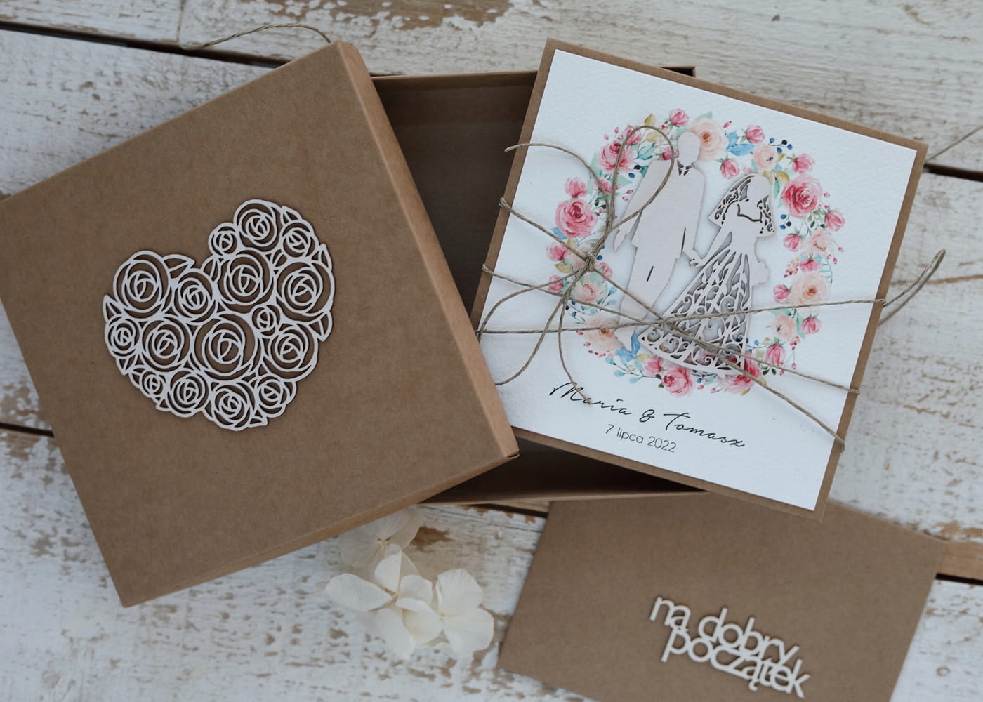 Svatební přání s krabičkou s věncem boho, obálka na peníze