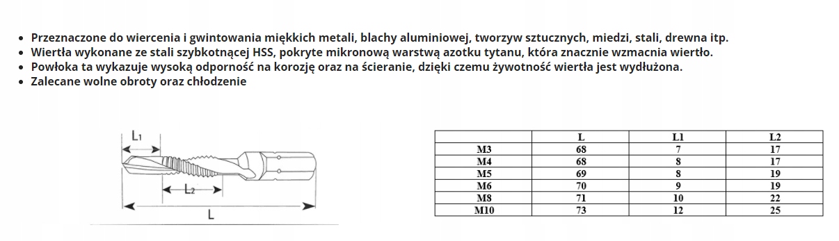 WIERTŁA GWINTUJĄCE M3-M10 HSS TIN GWINTOWNIKI 6szt Marka ZX