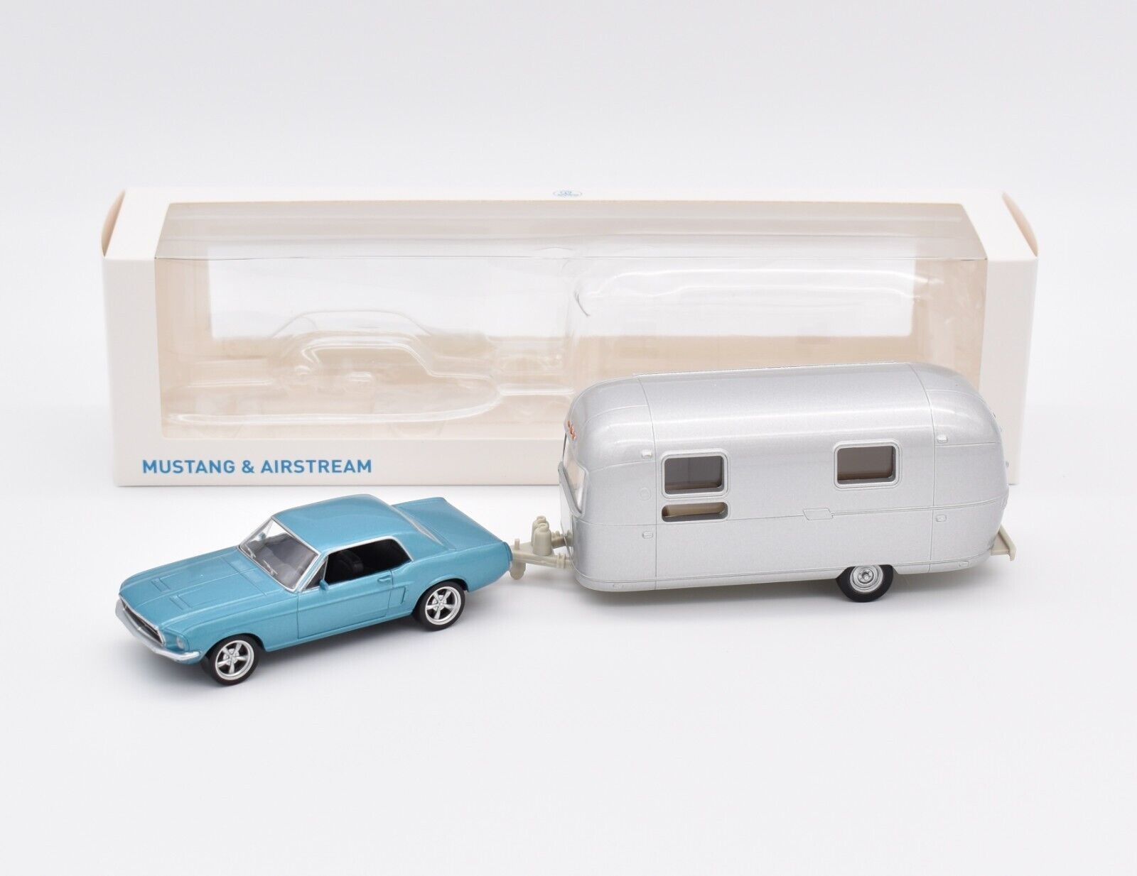 Norev Ford Mustang Coupe Blue Airstream Camping Trailer 1:43