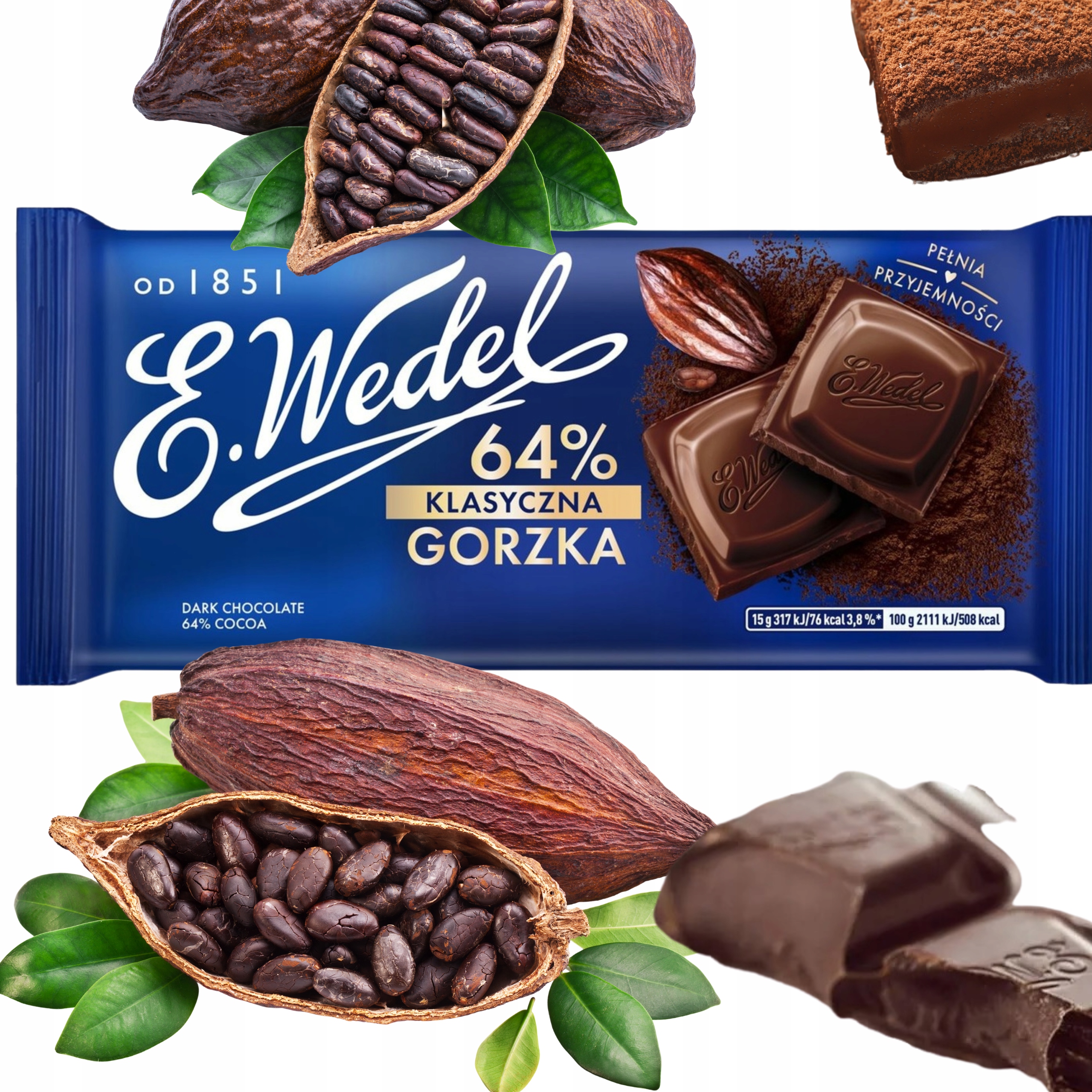 Шоколад E. WEDEL горький 64% классический 90г