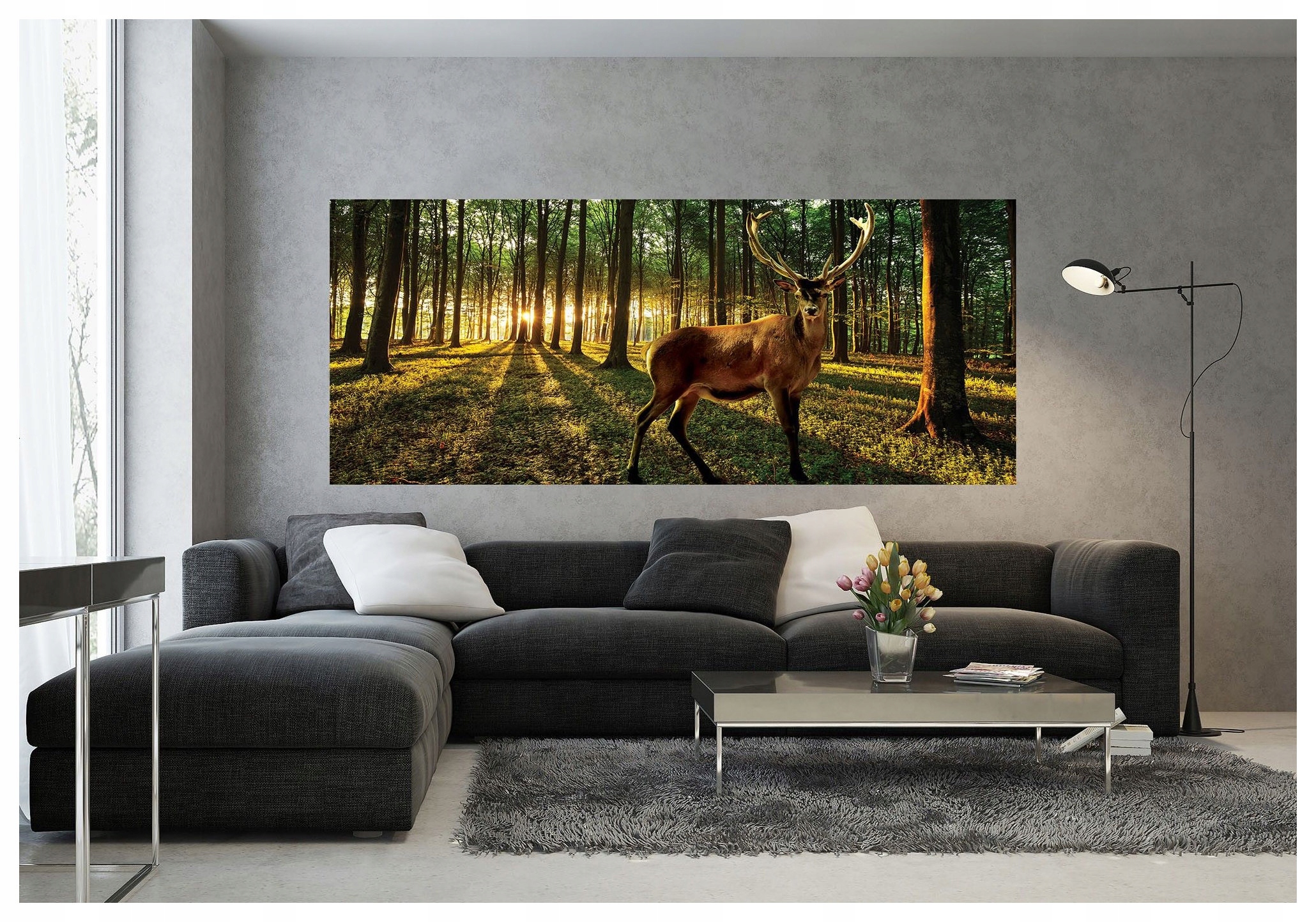 Fototapeta Ráno v lese Jelen v paprscích slunce 250x104 lepidlo