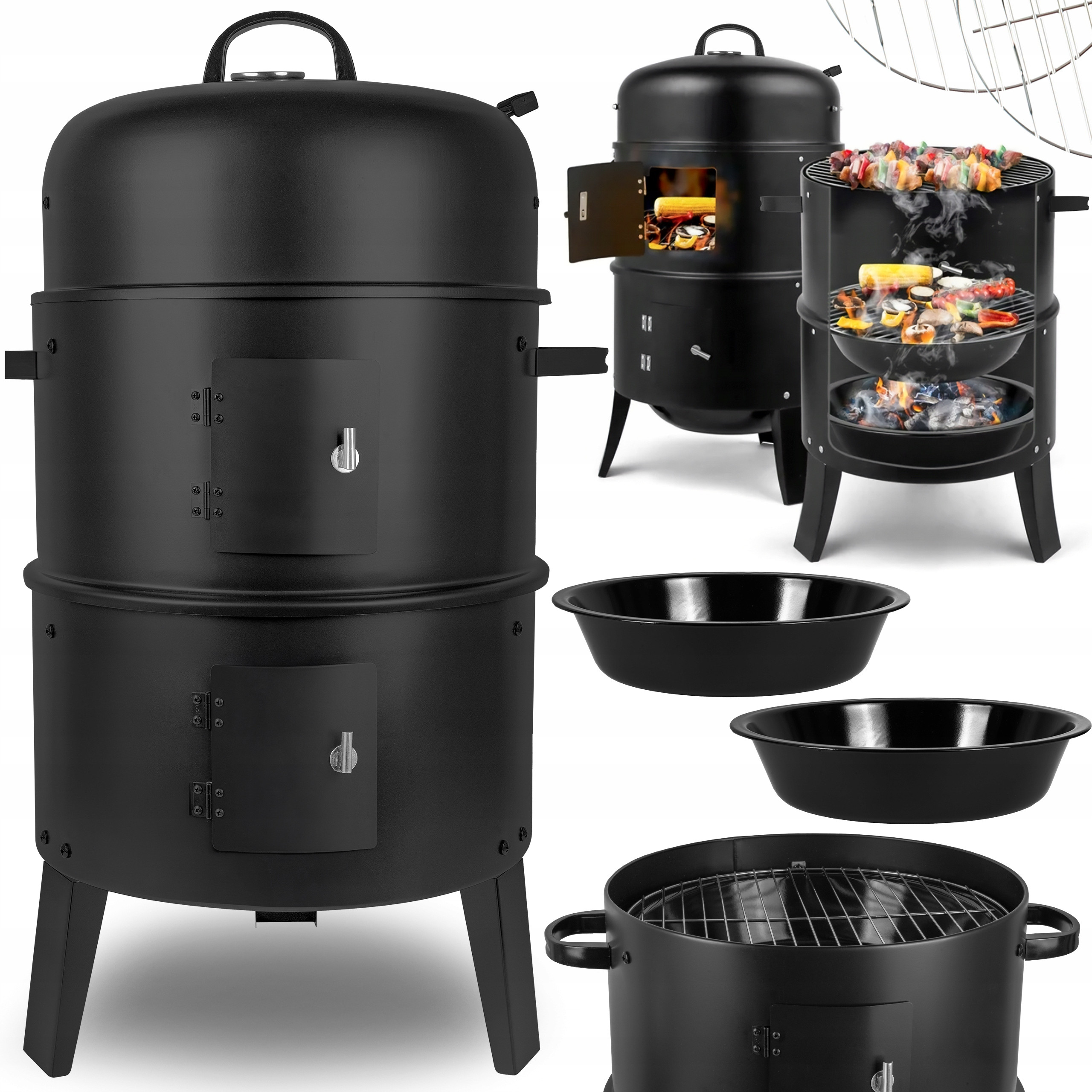 Wędzarnia Grill Stalowa Węglowy Ogrodowy Przenośny Palenisko Tuba Ruszt 3w1