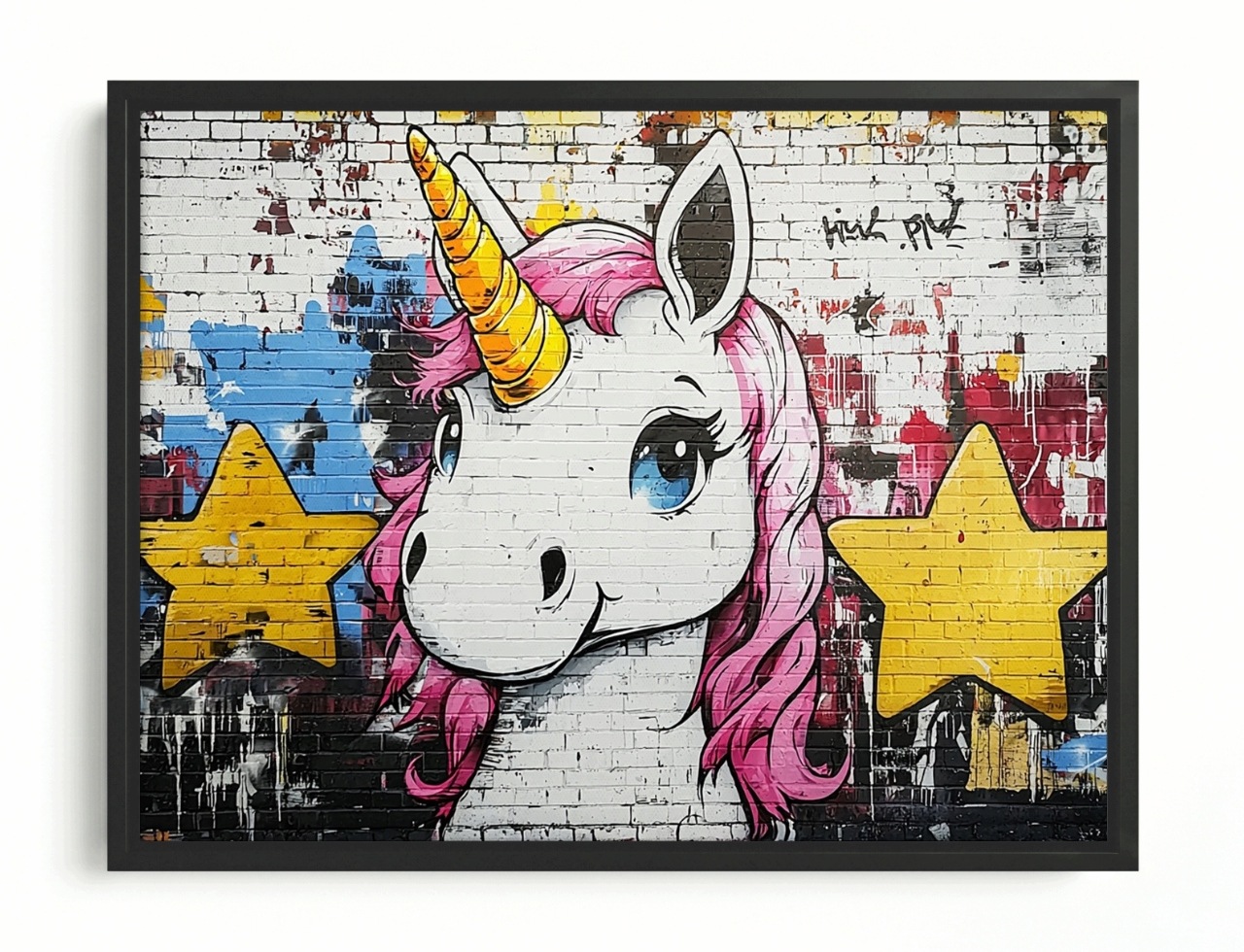 Obraz Rám American Box Tehlová Stena Graffiti Jednorožec Konik Rozprávka 80x60