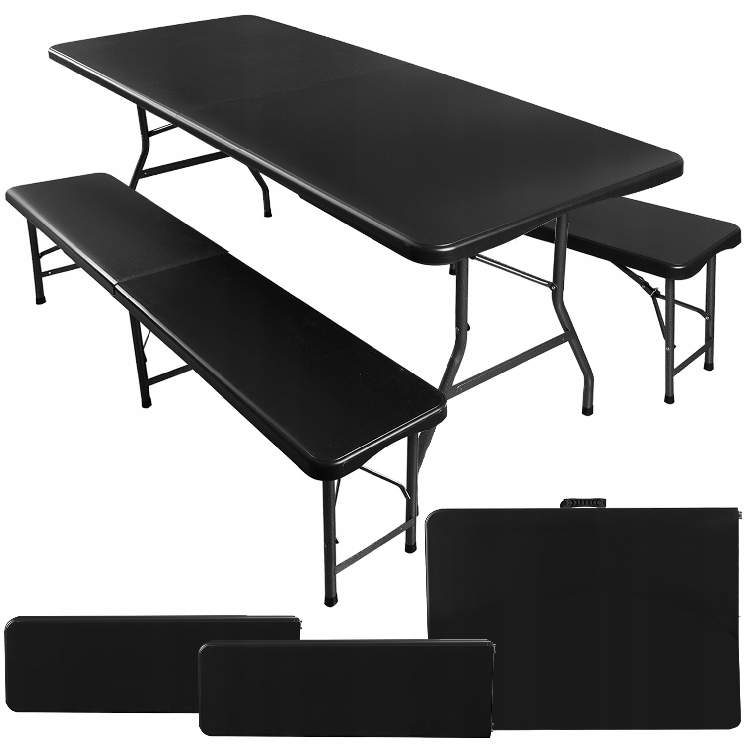 Skladací záhradný stôl Cateringový banketový set lavičky Kufrík 180 cm