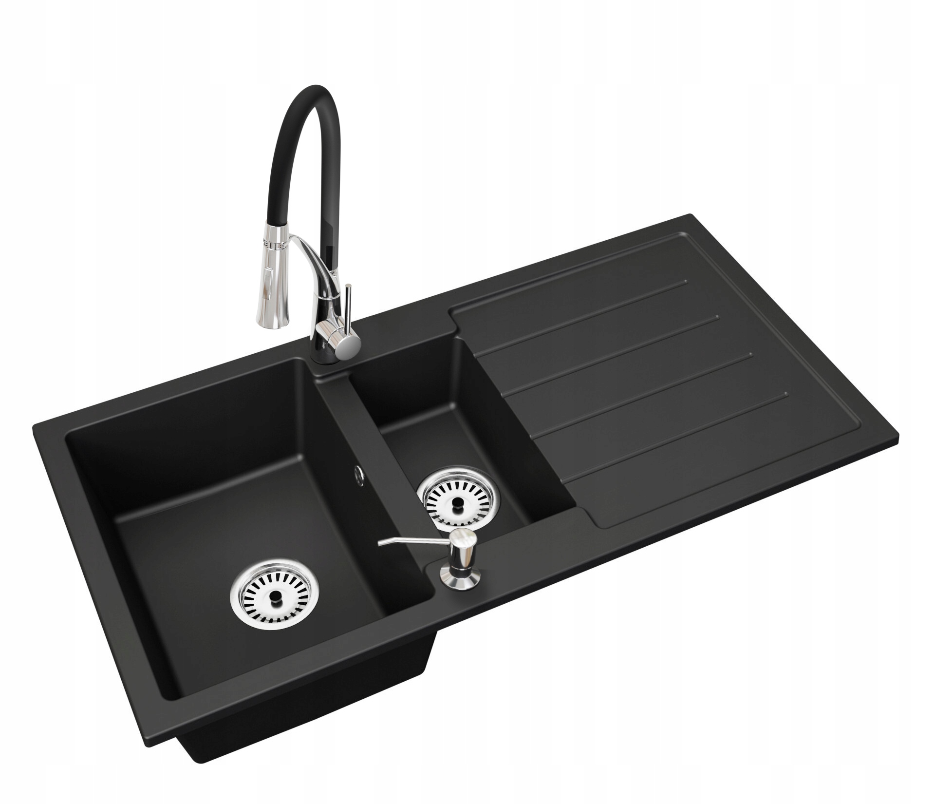 Kuchyňský Granitový Dřez Velký 1,5 Komory Baterie Dávkovač