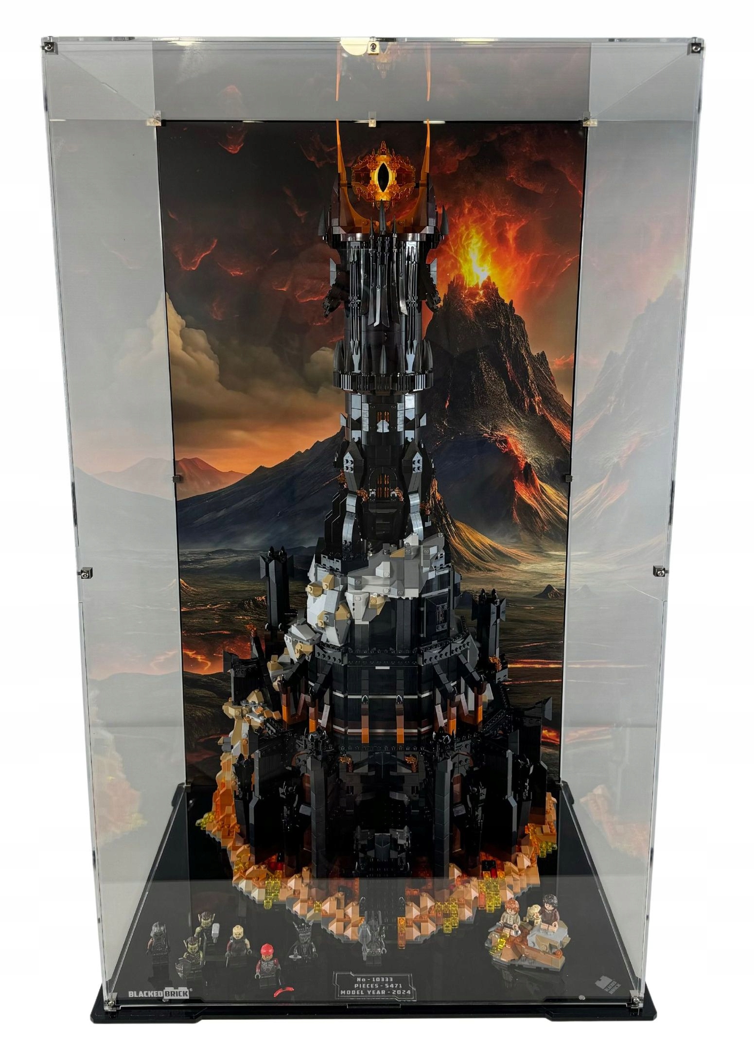 Vitrína s pozadím BlackedBrick pre Lego 10333 Icons Pán Prsteňov Barad-dûr