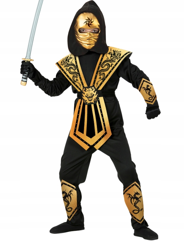 Strój Kostium Czarny Złotykombant Ninja Wojownik 128 40116 Widmann