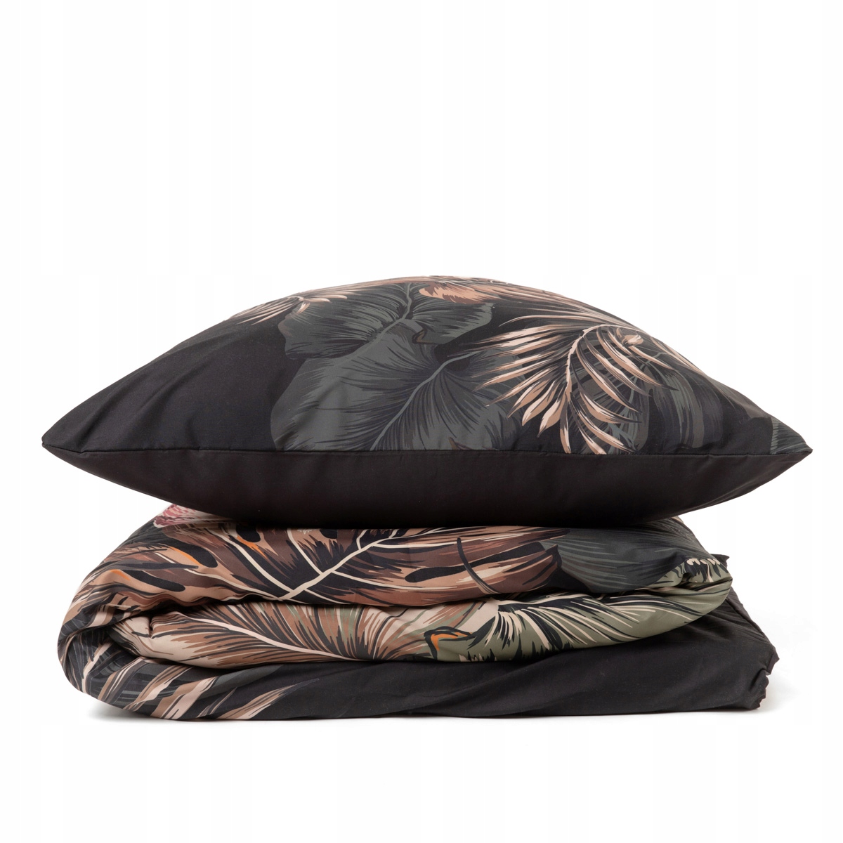 Pościel Fonce z mikrofibry czarna w liście 220x200 2*70x80 cm Homla