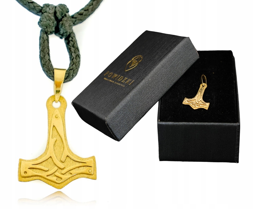 Złota zawieszka męska złoty młot Thora Mjolnir złoto 585 14 k duży pudełko